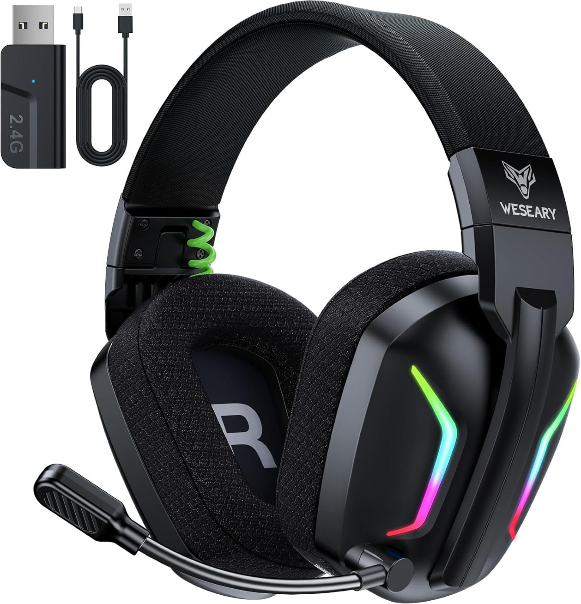 Wireless Gaming Headsets for PC, PS5, PS4, Switch, Mac, 2.4GHz Wireless Gaming Headphone with ENC Noise Canceling Microphone, Bluetooth 5.4, Cool Lighting, 50H Battery, 50mm Drivers Wireless Gaming Headsets for PC, PS5, PS4, Switch, Mac, 2.4GHz Wireless Gaming Headphone with ENC Noise Canceling Microphone, Bluetooth 5.4, Cool Lighting, 50H Battery, 50mm Drivers