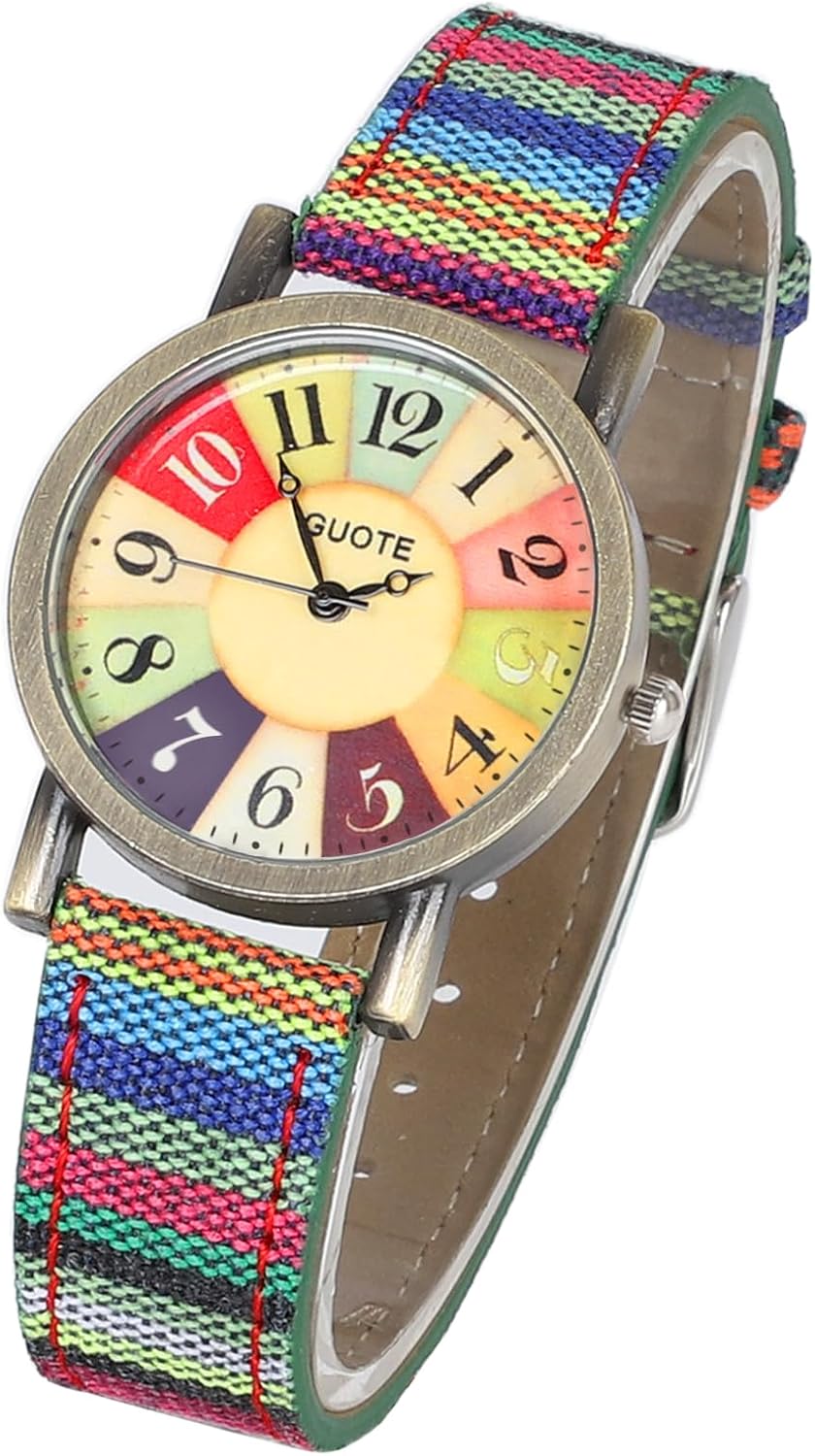 Multi Color Rainbow Pattern Watches,Quirky Boho Hippie Watch, Wonderful Watches Gift for Women,PU Leather Woven Strap Watches Multi Color Rainbow Pattern Watches,Quirky Boho Hippie Watch, Wonderful Watches Gift for Women,PU Leather Woven Strap Watches