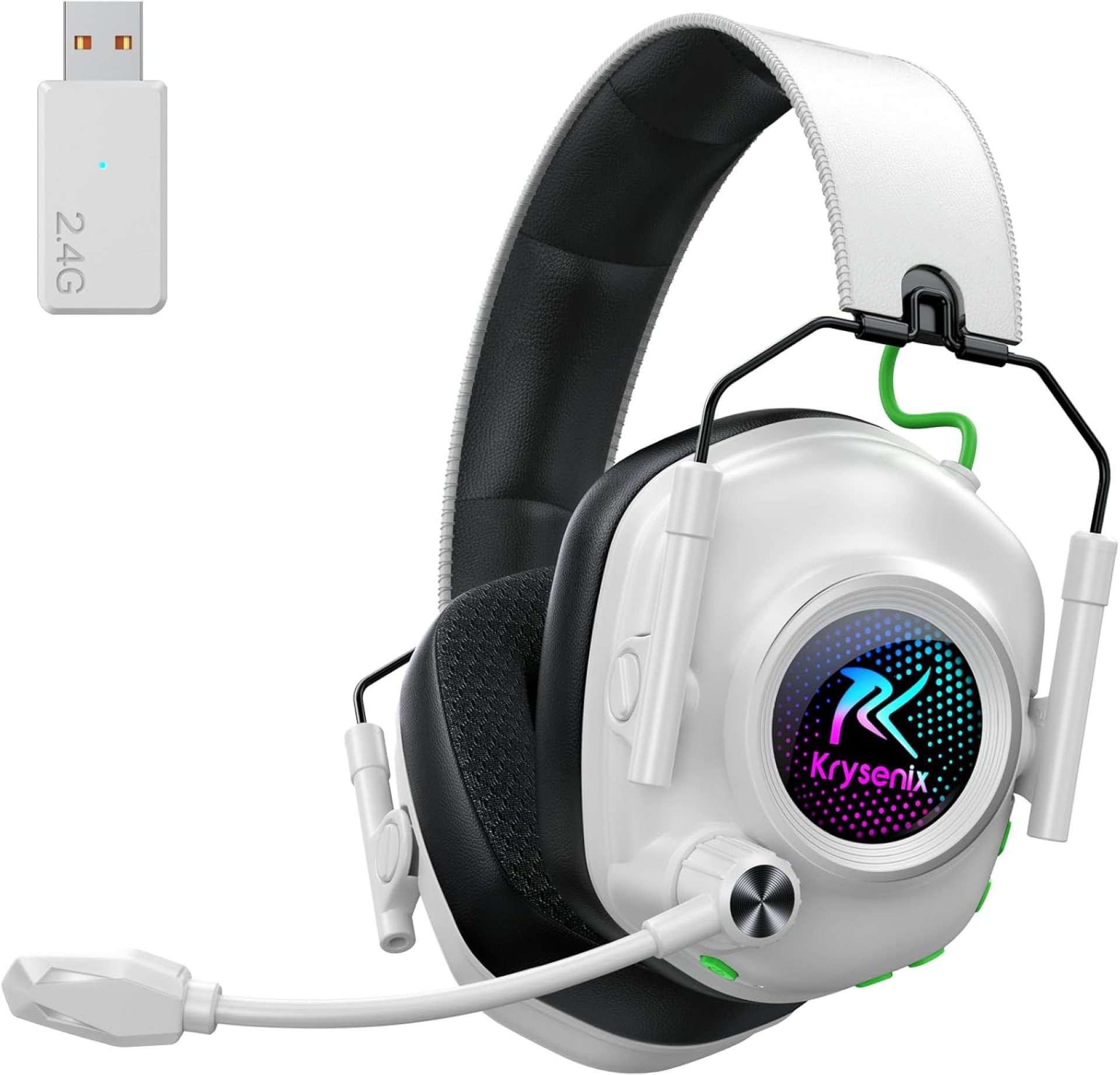 Wireless Gaming Headset with Noise Canceling Microphone for PC, PS5, PS4, Switch, Mac, 2.4 GHz Wireless & Bluetooth 5.4 Gaming Headphones, Cool RGB Lighting, 40Hr Battery, 50mm Drivers-White Wireless Gaming Headset with Noise Canceling Microphone for PC, PS5, PS4, Switch, Mac, 2.4 GHz Wireless & Bluetooth 5.4 Gaming Headphones, Cool RGB Lighting, 40Hr Battery, 50mm Drivers-White