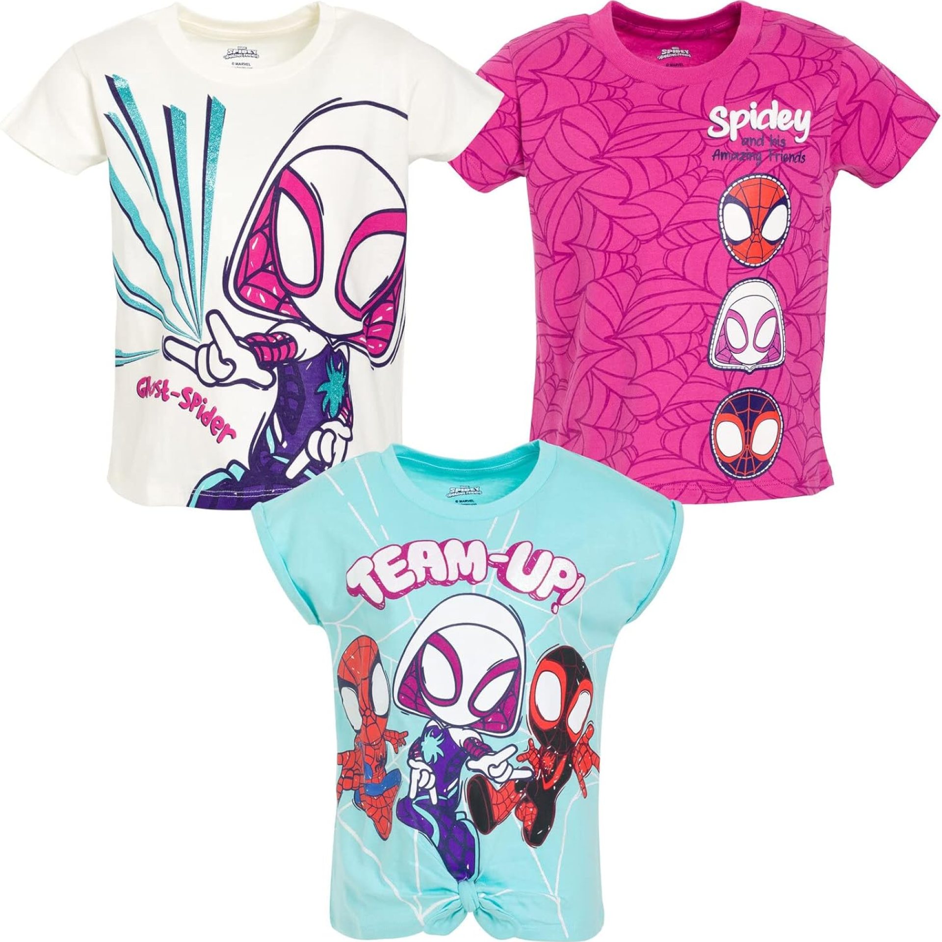 Marvel Spidey and His Amazing Friends Spider-Man Miles Morales Ghost-Spider Girls 3 Pack T-Shirts Toddler to Little Kid Marvel Spidey and His Amazing Friends Spider-Man Miles Morales Ghost-Spider Girls 3 Pack T-Shirts Toddler to Little Kid