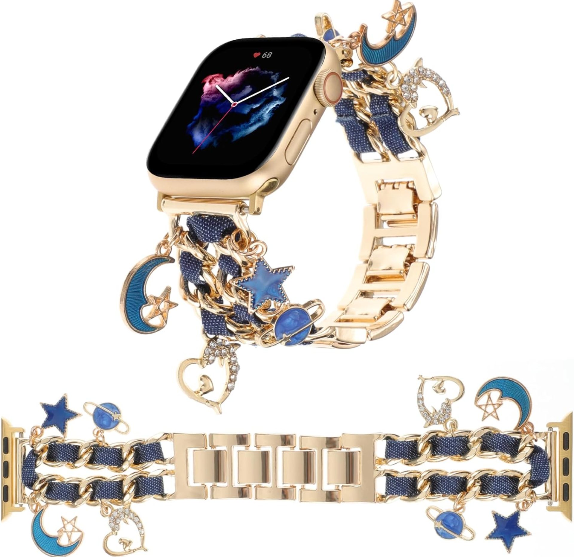Stylish Wristband Compatible with Apple Watch Bands 38mm 40mm 41mm 42mm 44mm 45mm 49mm 46mm,Replacement Strap with Unique Pendants for iWatch Series 10 9 8 7 6 5 4 3 2 SE Ultra Metal Chain Charms Women Stylish Wristband Compatible with Apple Watch Bands 38mm 40mm 41mm 42mm 44mm 45mm 49mm 46mm,Replacement Strap with Unique Pendants for iWatch Series 10 9 8 7 6 5 4 3 2 SE Ultra Metal Chain Charms Women
