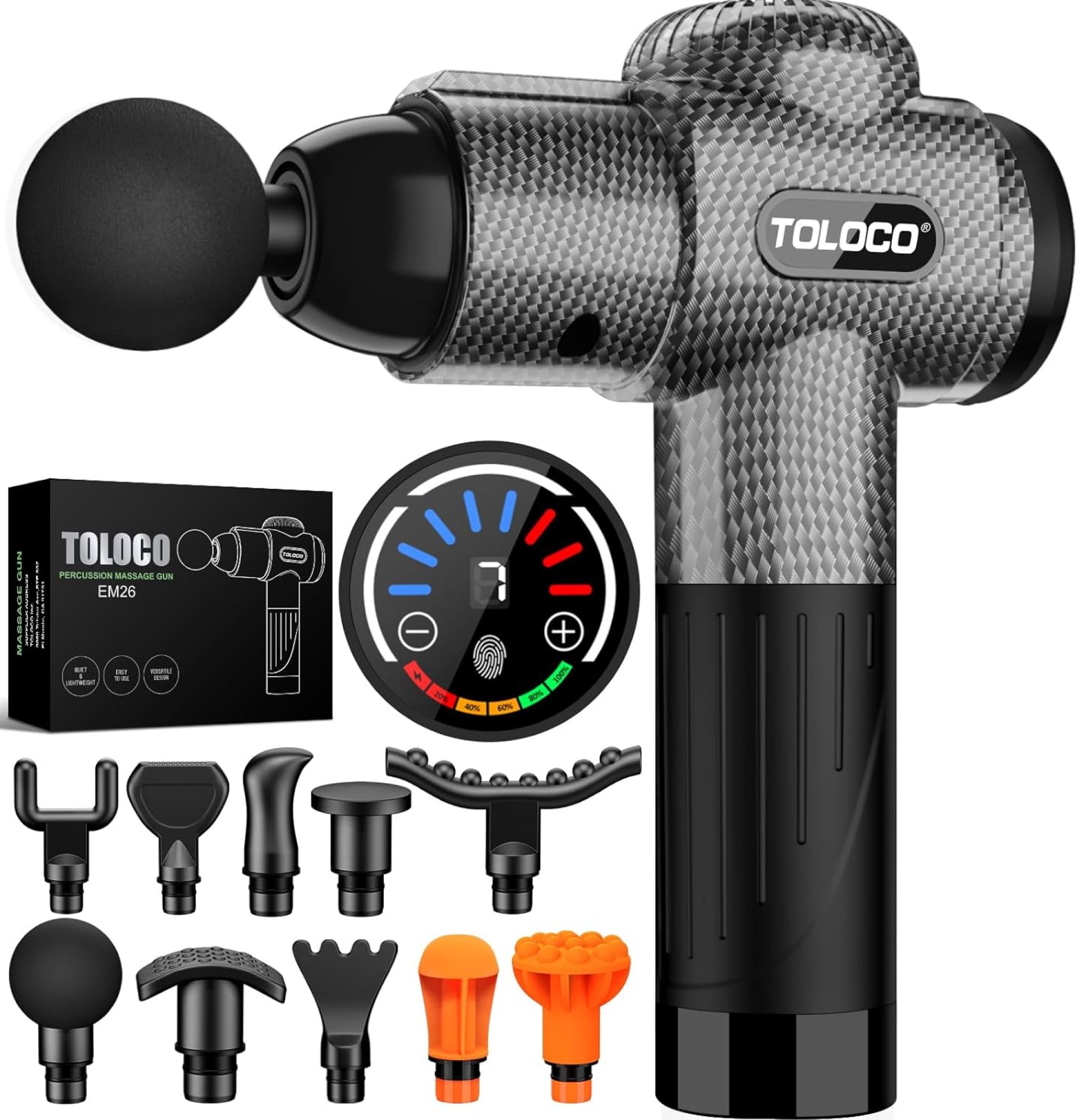 TOLOCO Massage Gun, Deep Tissue Back Massager for Athletes with 10 Massage Heads, Electric Muscle Percussion Massager for Any Pain Relief, FSA and HSA Eligible, Carbon TOLOCO Massage Gun, Deep Tissue Back Massager for Athletes with 10 Massage Heads, Electric Muscle Percussion Massager for Any Pain Relief, FSA and HSA Eligible, Carbon