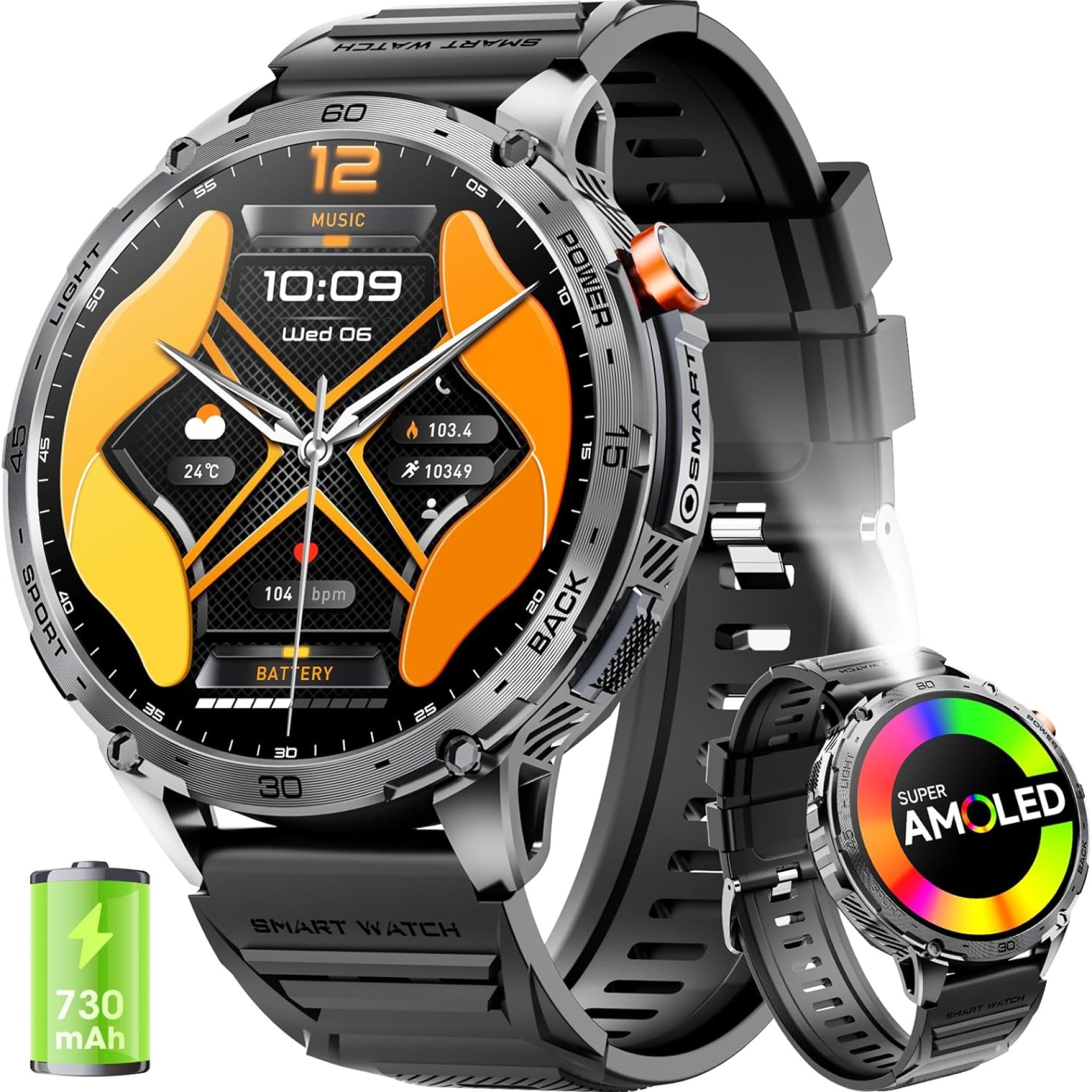 Military Smart Watch for Men 1.75″ HD AMOLED Display 730mAh Battery Smart Watches with LED Flashlight for Android iOS(Bluetooth Call Answer/Dial Calls) Fitness Tracker with Heart Rate Military Smart Watch for Men 1.75″ HD AMOLED Display 730mAh Battery Smart Watches with LED Flashlight for Android iOS(Bluetooth Call Answer/Dial Calls) Fitness Tracker with Heart Rate