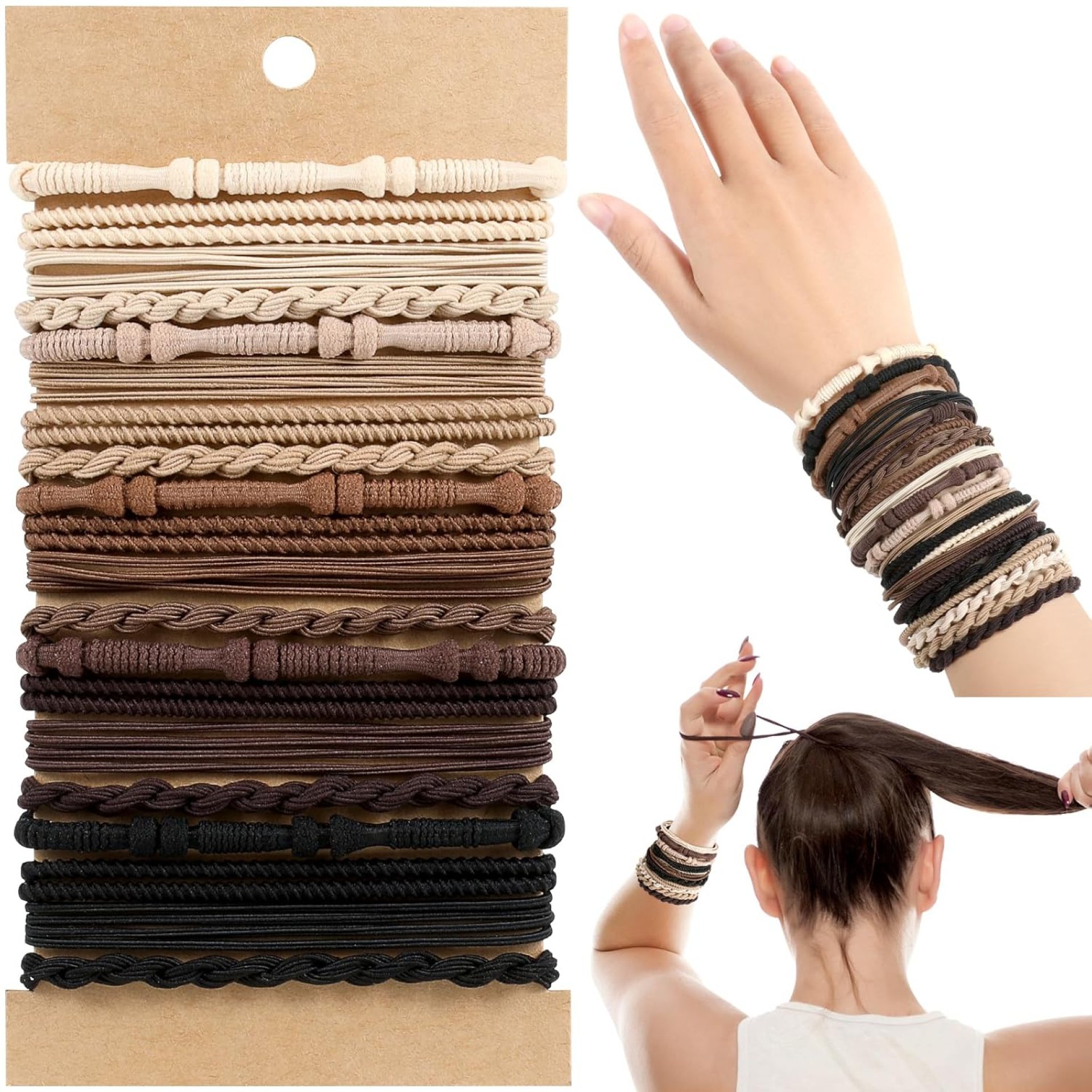 Boho Hair Ties, 20 PCS of 4 Styles Cute Bands for Thick or Thin Hair, No Damage Elastic Bracelets, Brown Hair Accessories for Girls and Women Boho Hair Ties, 20 PCS of 4 Styles Cute Bands for Thick or Thin Hair, No Damage Elastic Bracelets, Brown Hair Accessories for Girls and Women
