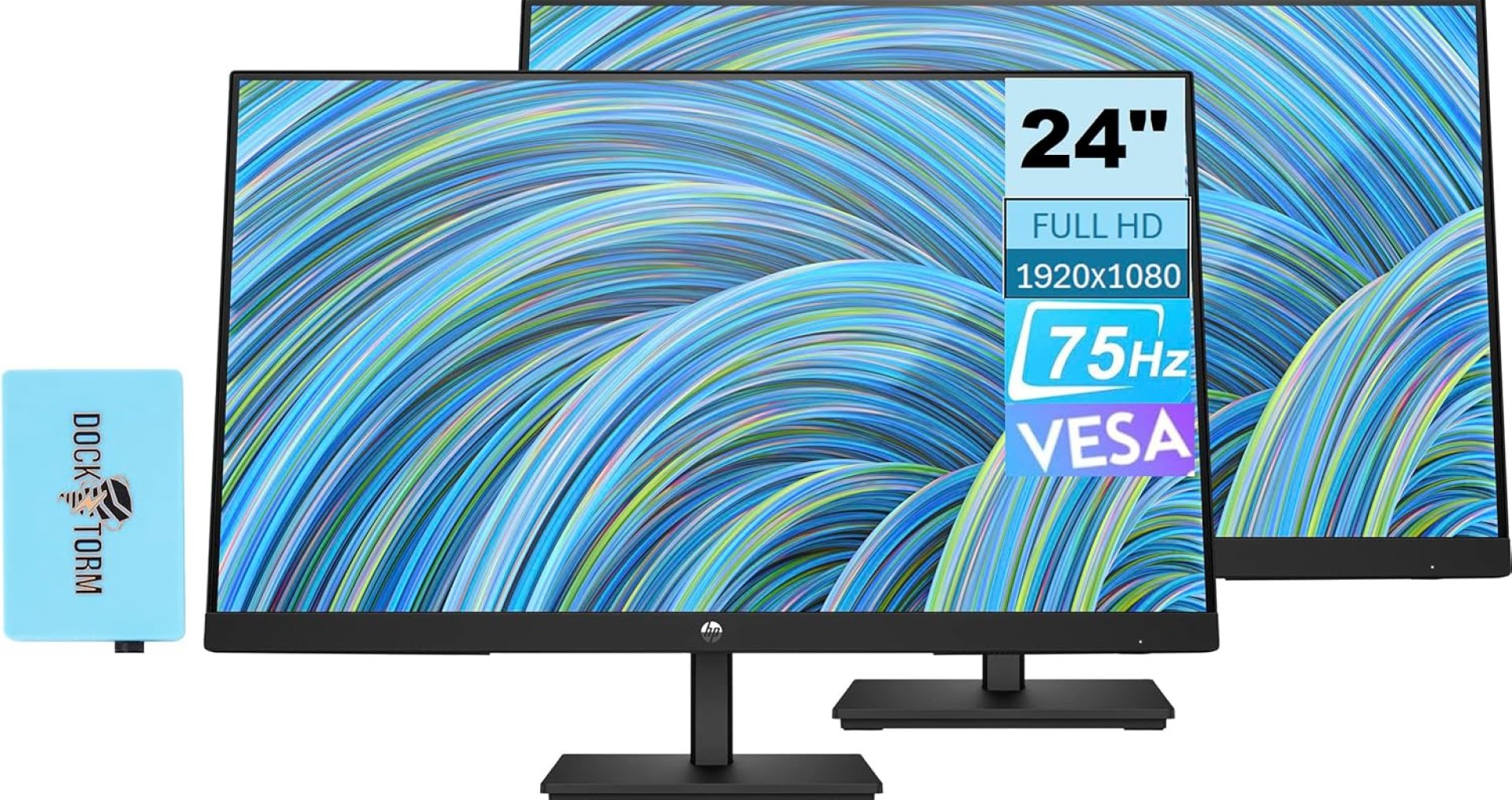 HP 24″ Full HD (1920×1080) Computer Monitor Bundle with Docztorm Dock, 75Hz Anti-Glare Display, AMD FreeSync, HDMI, VGA, VESA Mount (100x100mm), Ideal for Home & Business, Black Pack of 2 HP 24″ Full HD (1920×1080) Computer Monitor Bundle with Docztorm Dock, 75Hz Anti-Glare Display, AMD FreeSync, HDMI, VGA, VESA Mount (100x100mm), Ideal for Home & Business, Black Pack of 2