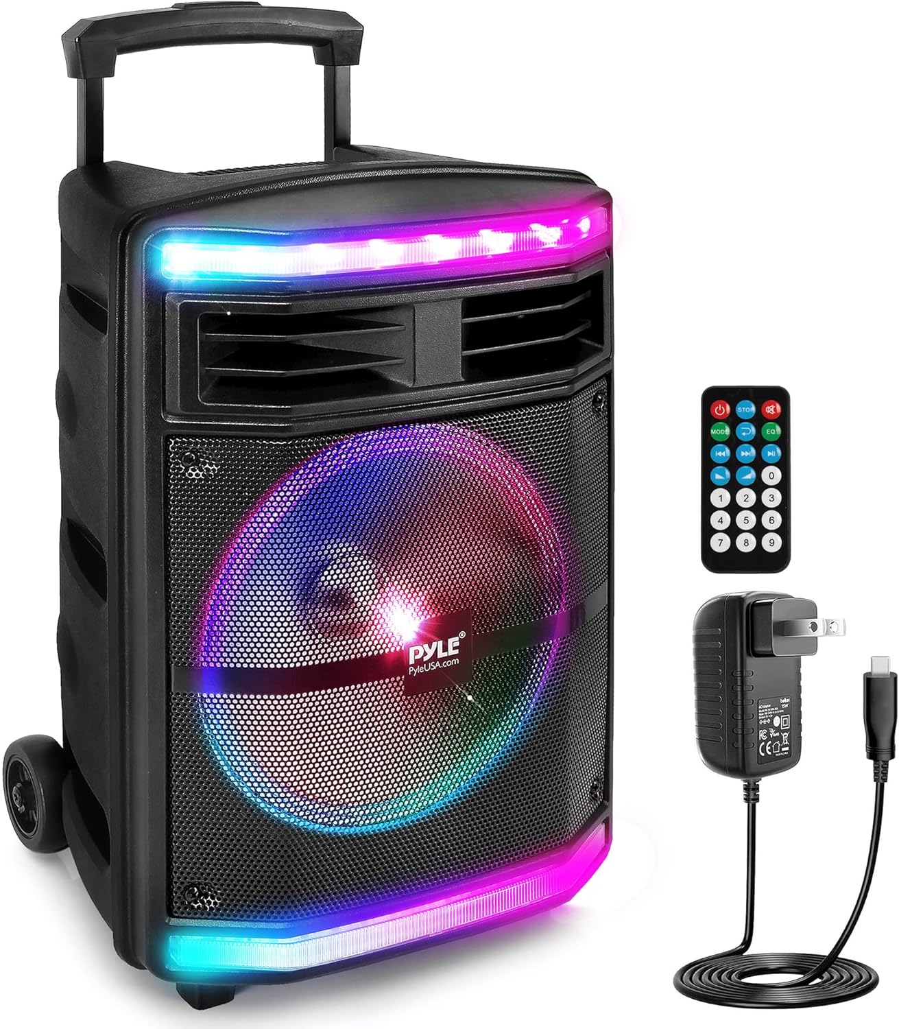 Pyle Portable Bluetooth PA Speaker System – 600W Bluetooth Speaker Portable PA System W/ Rechargeable Battery, Party Lights, MP3/USB SD Card Reader, Rolling Wheels – Pyle PPHP1044B Pyle Portable Bluetooth PA Speaker System – 600W Bluetooth Speaker Portable PA System W/ Rechargeable Battery, Party Lights, MP3/USB SD Card Reader, Rolling Wheels – Pyle PPHP1044B