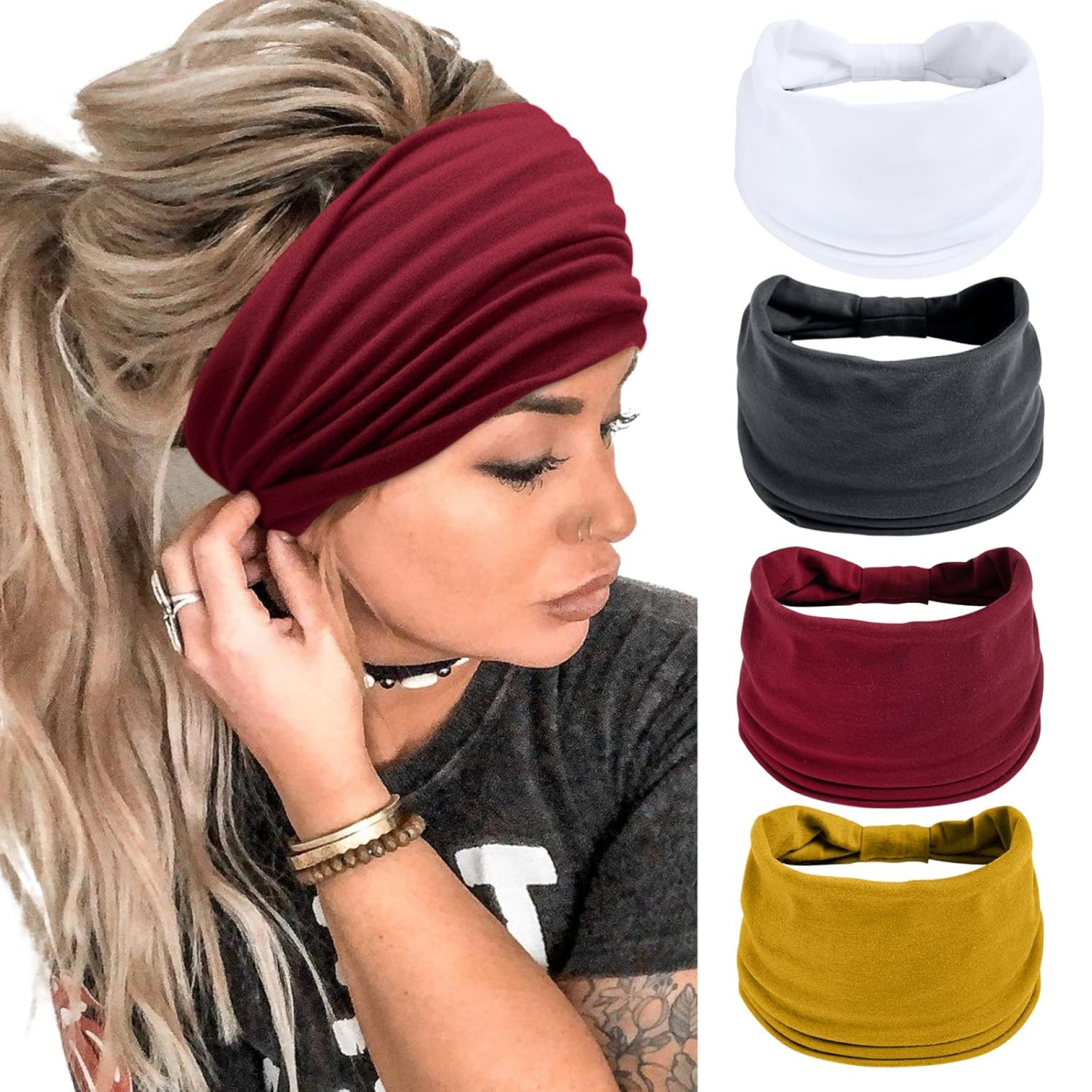 Wide Headbands for Women Black Stylish Head Wraps Boho Thick Hairbands Large African Sport Yoga Turban Headband Hair Accessories (Pack of 4) Wide Headbands for Women Black Stylish Head Wraps Boho Thick Hairbands Large African Sport Yoga Turban Headband Hair Accessories (Pack of 4)