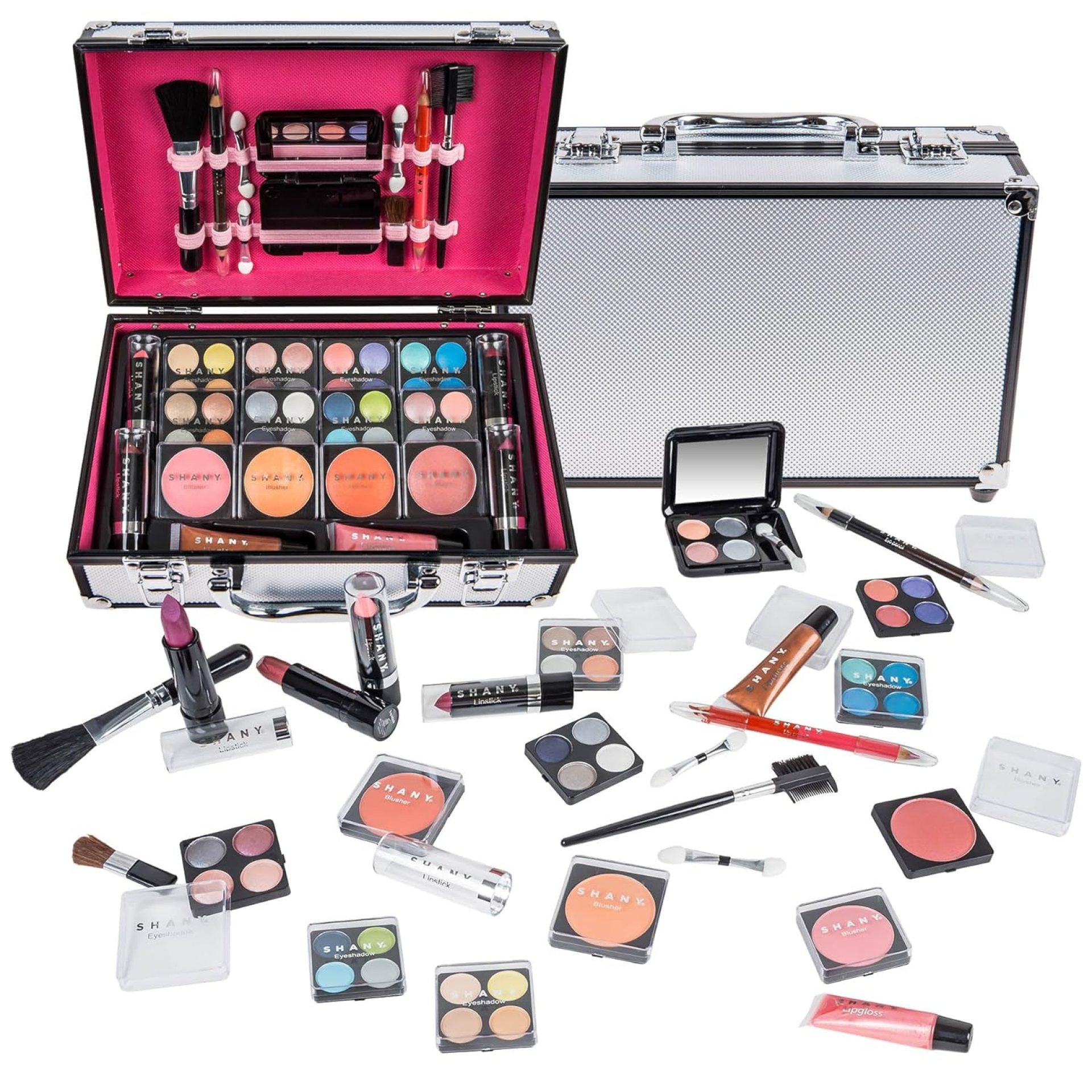 BRAND NAME Carry All Makeup Train Case with Pro Makeup and Reusable Aluminum Case – Silver BRAND NAME Carry All Makeup Train Case with Pro Makeup and Reusable Aluminum Case – Silver