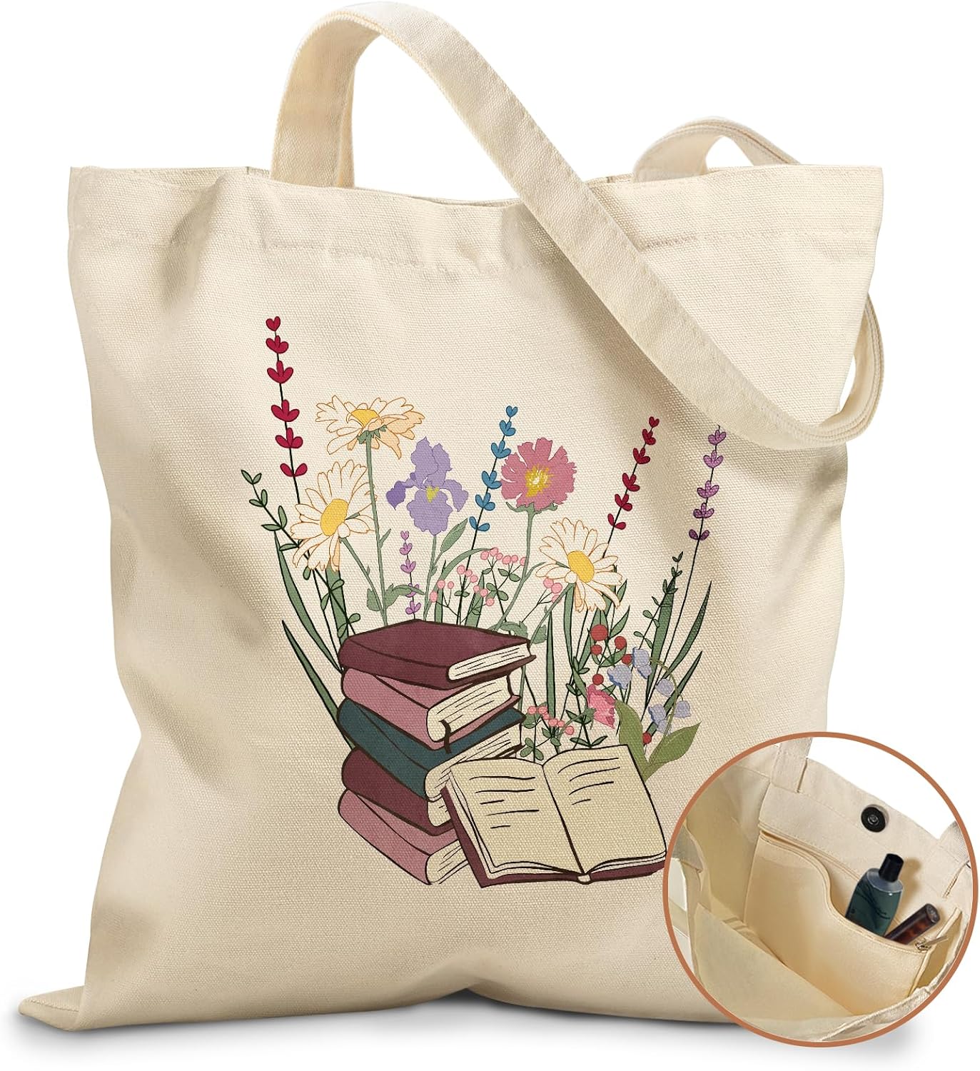 Aesthetic Tote Bag for Girls – with Magnetic Buckle and Zipper Inner Pocket for Women Lady Canvas Cotton Tote Bag Aesthetic Tote Bag for Girls – with Magnetic Buckle and Zipper Inner Pocket for Women Lady Canvas Cotton Tote Bag