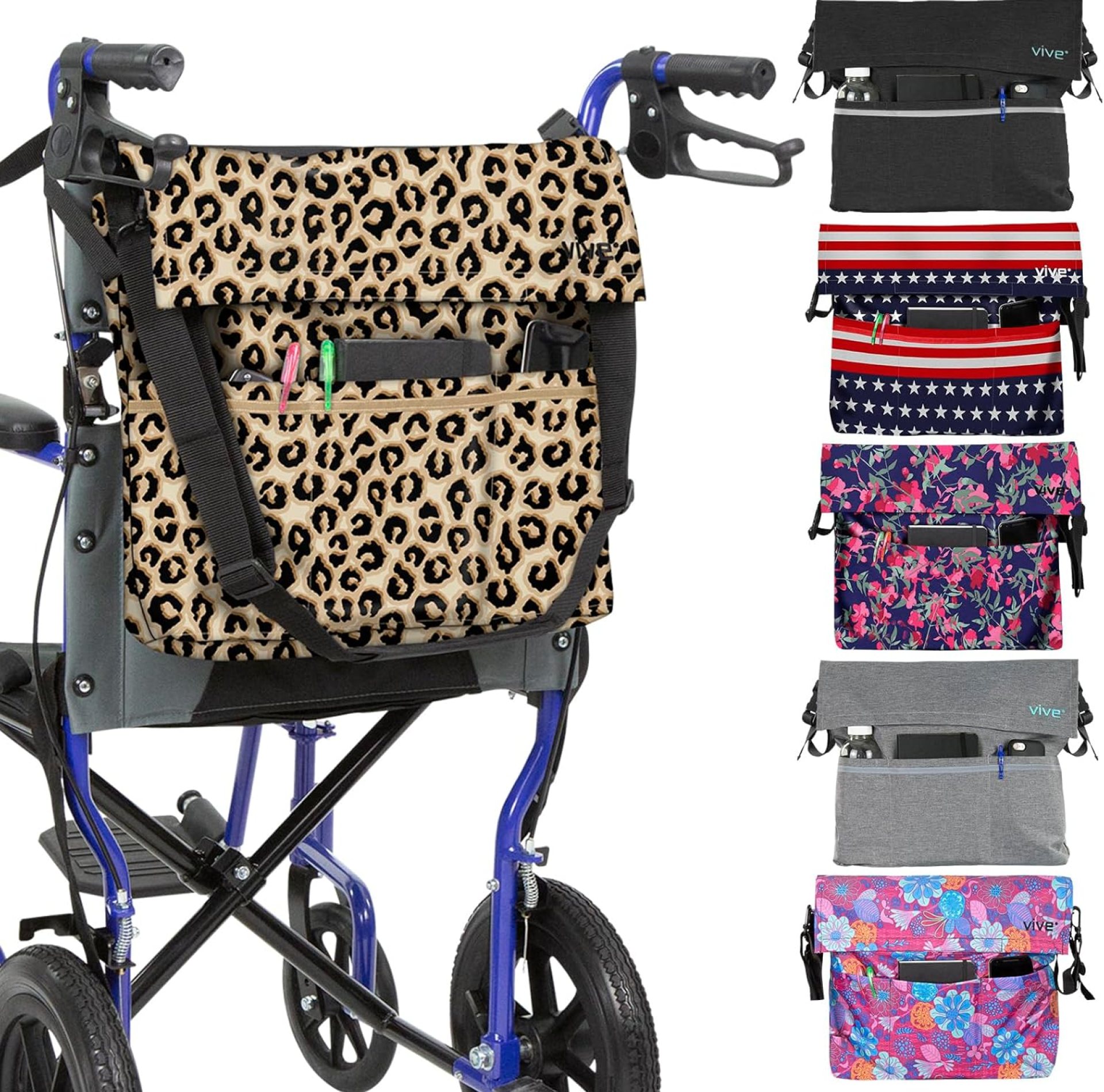 Vive XL Wheelchair Bag – Waterproof, Scratch-Resistant, Double-Stitched, Machine Washable Accessory for Adults, Seniors, 15 Colors – Storage Walker Backpack to Hang on Back of Wheel Chair Vive XL Wheelchair Bag – Waterproof, Scratch-Resistant, Double-Stitched, Machine Washable Accessory for Adults, Seniors, 15 Colors – Storage Walker Backpack to Hang on Back of Wheel Chair