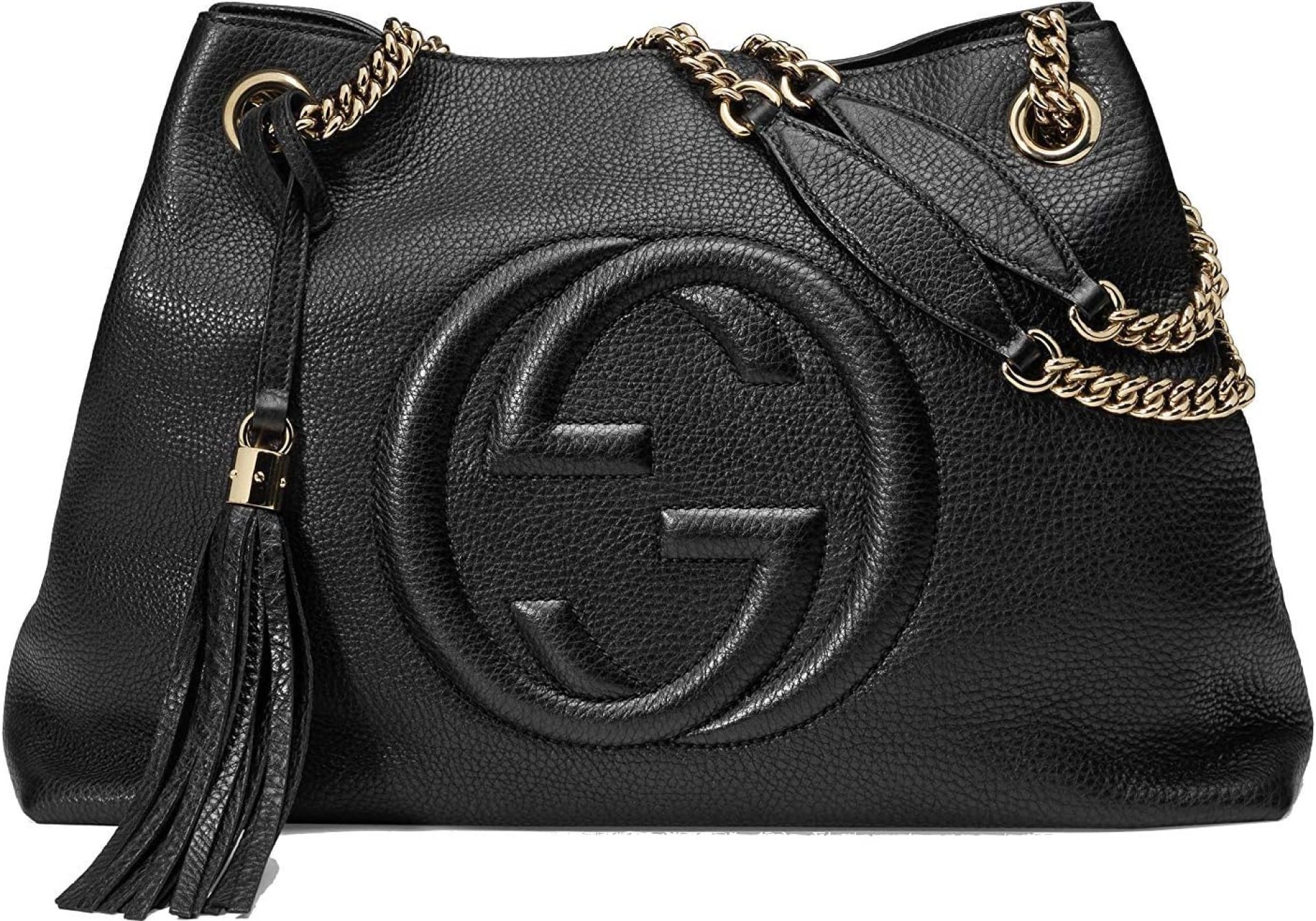 Gucci Soho Medium Black Double Leather Chain Shoulder Bag Tote Black Gold New Gucci Soho Medium Black Double Leather Chain Shoulder Bag Tote Black Gold New