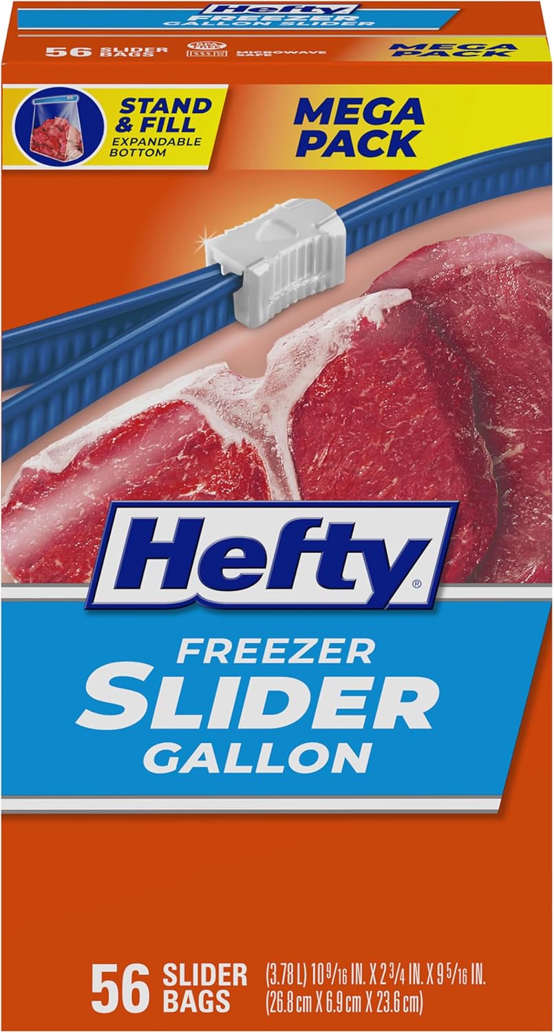 Hefty Slider Freezer Kitchen Storage Bags, Gallon Size, 56 Count Hefty Slider Freezer Kitchen Storage Bags, Gallon Size, 56 Count