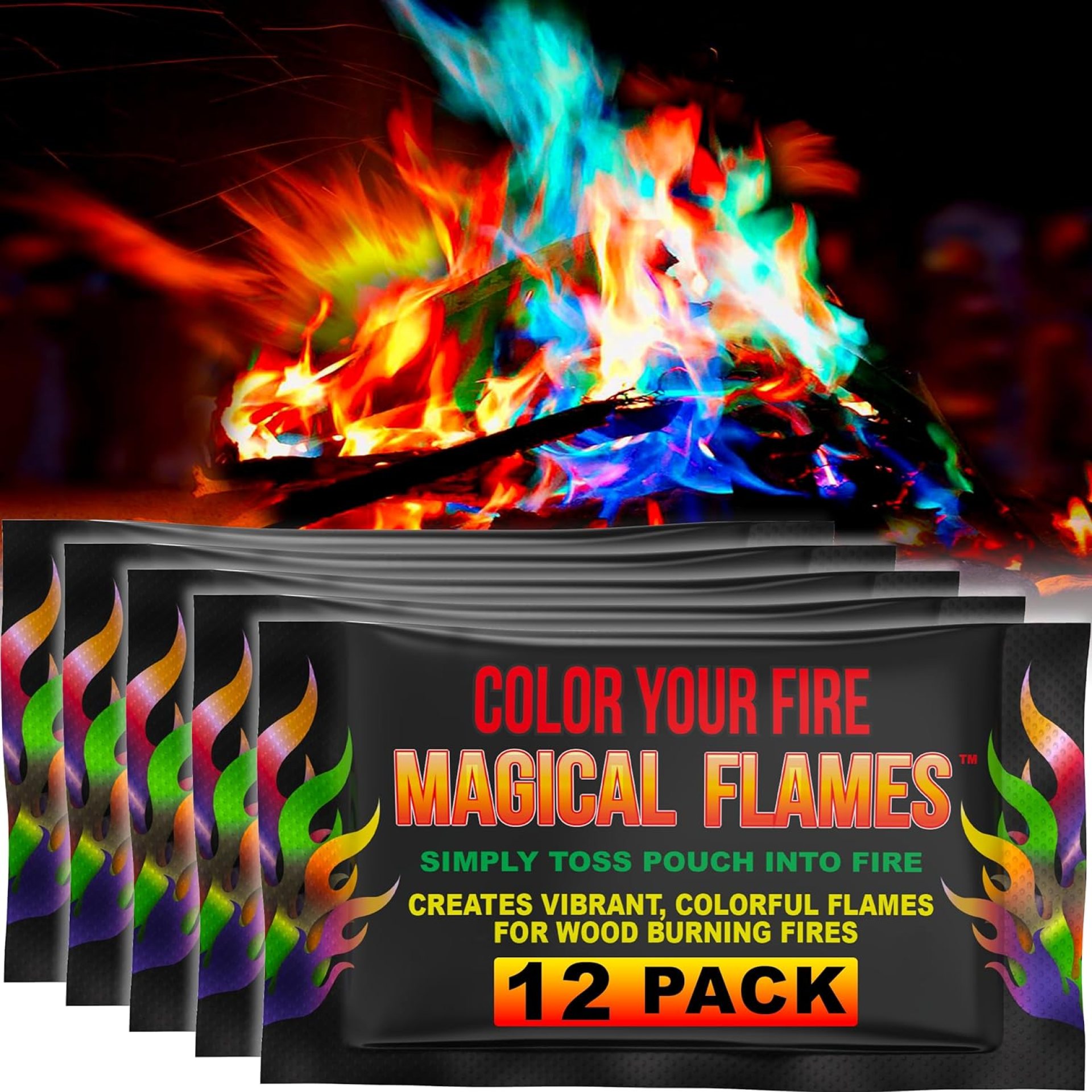 Magical Flames Fire Color Changing Packets – Pack of 12 Fire Color Packets for Fire Pit, Fireplace, Campfire Accessories – Camping Essentials Magical Flames Fire Color Changing Packets – Pack of 12 Fire Color Packets for Fire Pit, Fireplace, Campfire Accessories – Camping Essentials