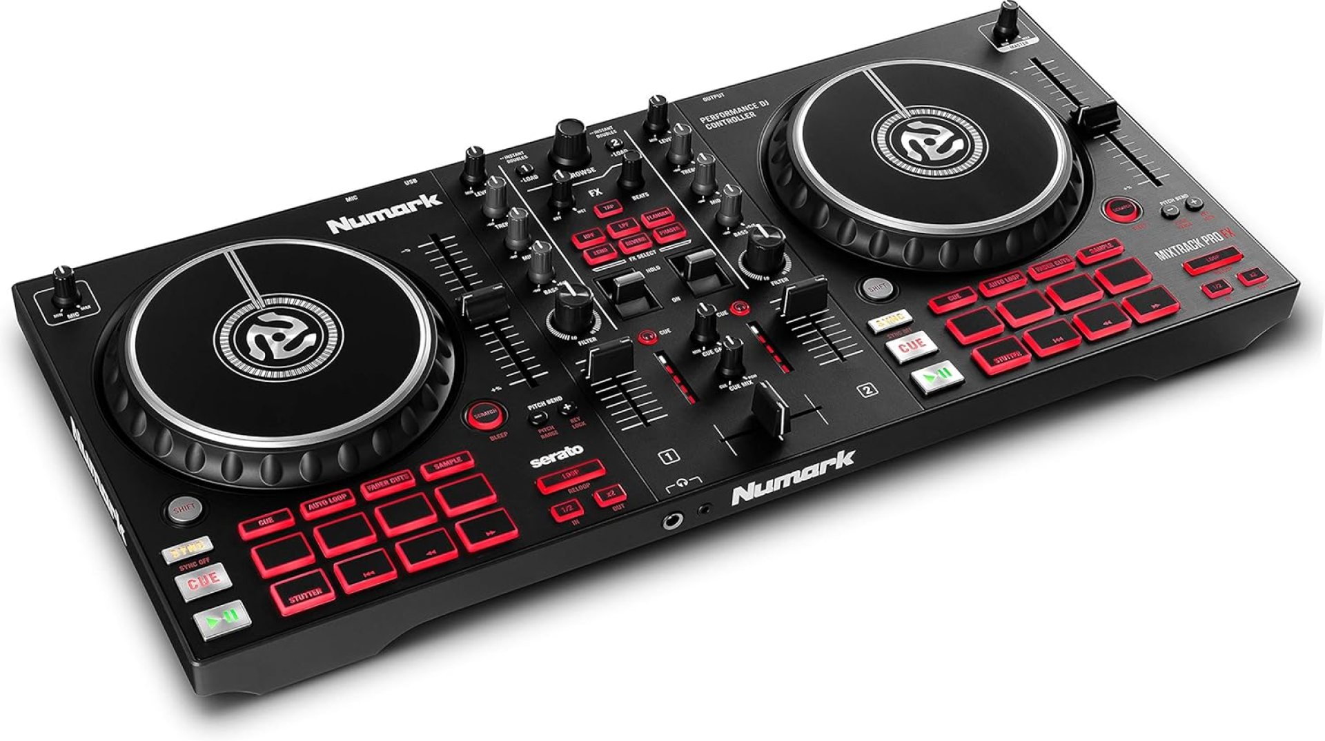 Numark Mixtrack Pro FX – 2 Deck DJ Controller For Serato DJ with DJ Mixer, Built-in Audio Interface, Capacitive Touch Jog Wheels and FX Paddles Numark Mixtrack Pro FX – 2 Deck DJ Controller For Serato DJ with DJ Mixer, Built-in Audio Interface, Capacitive Touch Jog Wheels and FX Paddles