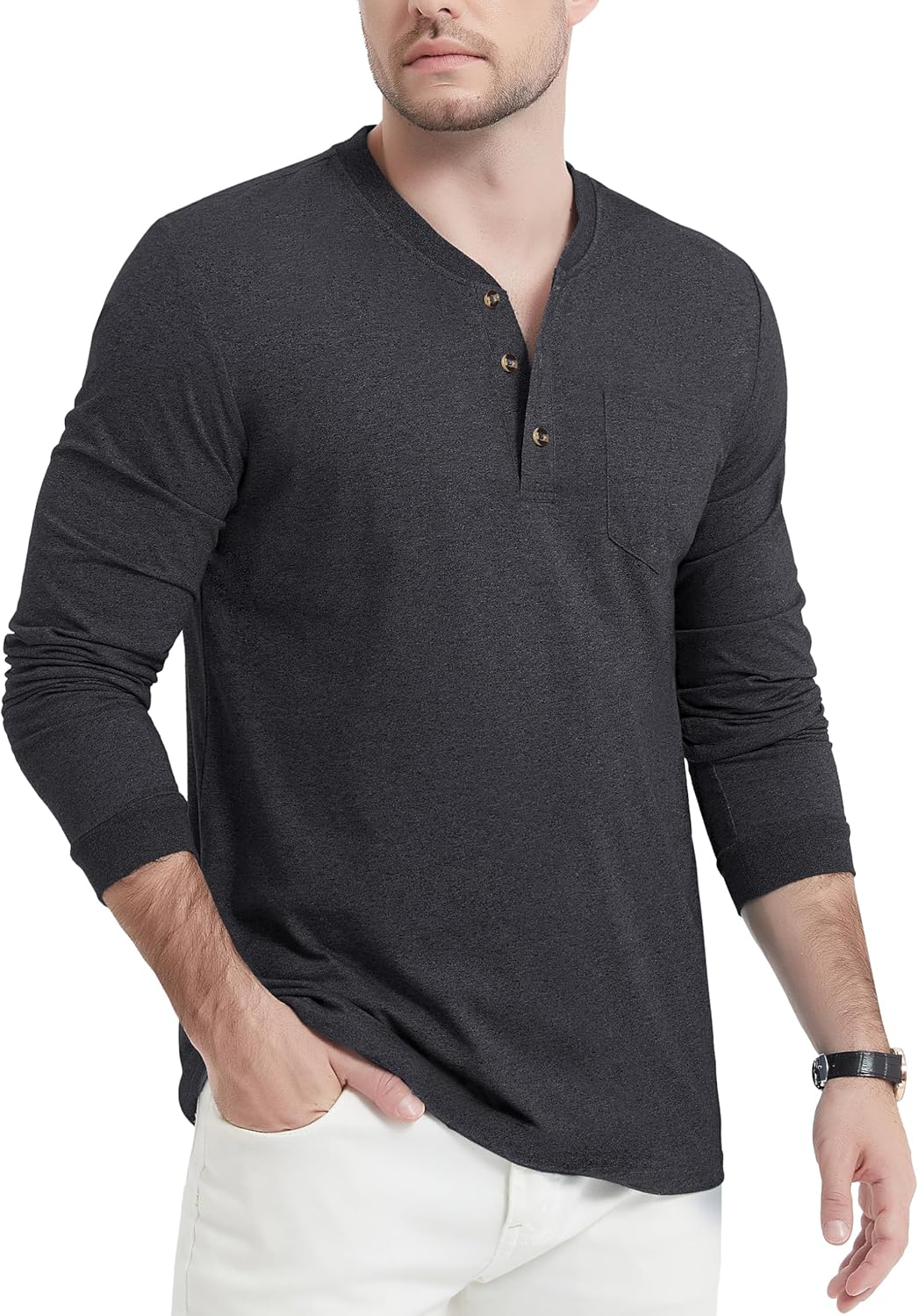 CRYSULLY Men’s Henley Shirts Cotton Long Sleeve T-Shirts 3 Button Pocket Tops Lightweight Casual Basic Tee CRYSULLY Men’s Henley Shirts Cotton Long Sleeve T-Shirts 3 Button Pocket Tops Lightweight Casual Basic Tee