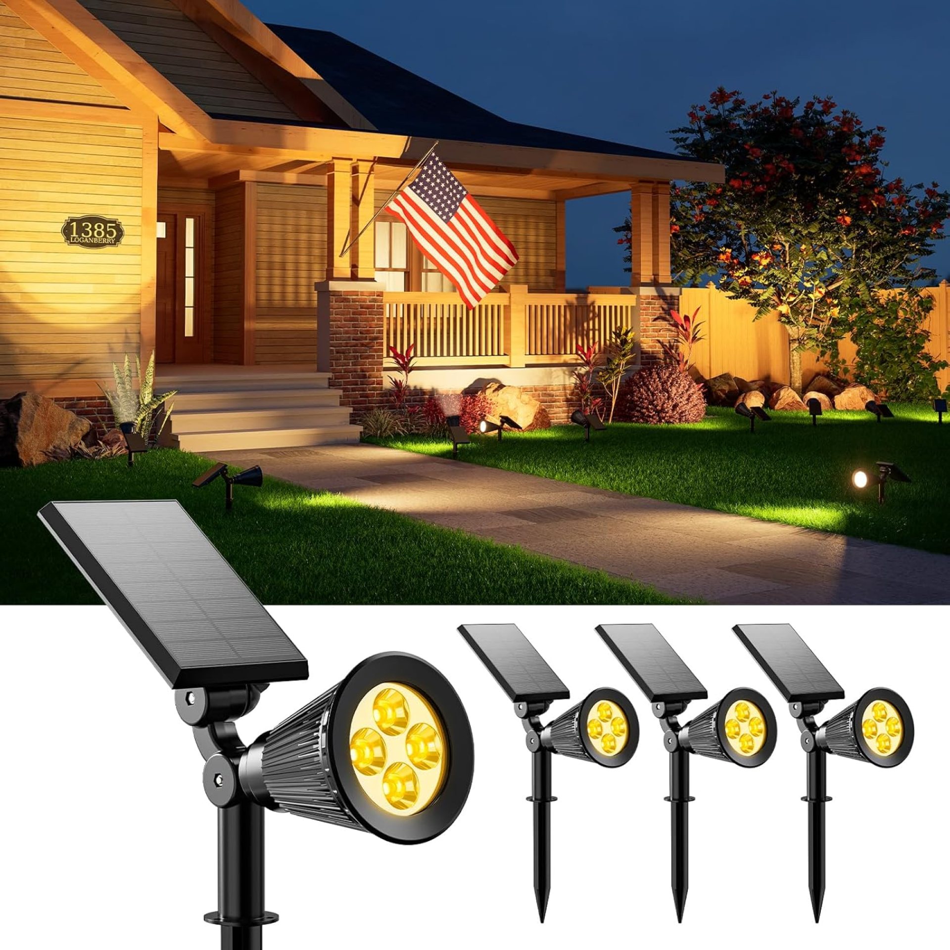 4 Pack Solar Spotlights Outdoor Waterproof for Tree, Statue, Flower, Mailbox, Bush, Wall, Bright LED Outside Landscape Flood Lights for Focus Uplighting Yard, Garden, Driveway, Walkway, House, Fence 4 Pack Solar Spotlights Outdoor Waterproof for Tree, Statue, Flower, Mailbox, Bush, Wall, Bright LED Outside Landscape Flood Lights for Focus Uplighting Yard, Garden, Driveway, Walkway, House, Fence