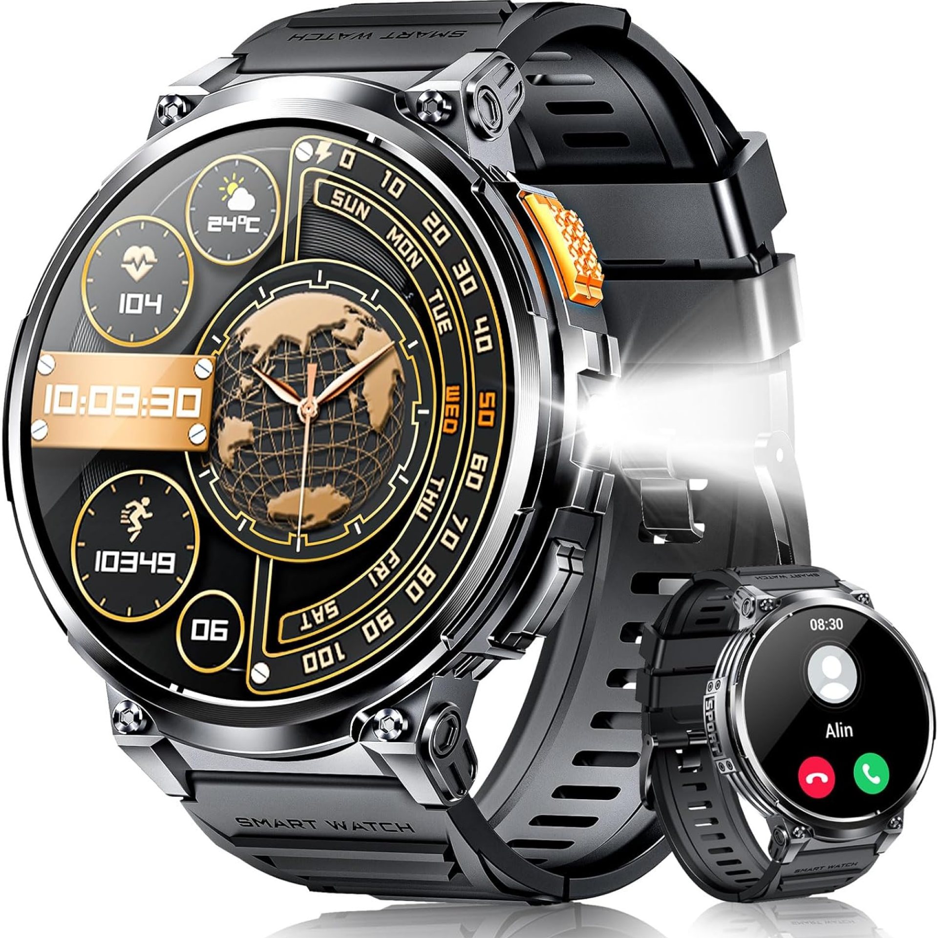 Military Smart Watch for Men 1.85” Big Screen Rugged Smart Watch, LED Flashlight/730mAh Battery/100+ Sports Modes Fitness Watch, Heart Rate Sleep Tracker Men Smart Watch for iOS Android Military Smart Watch for Men 1.85” Big Screen Rugged Smart Watch, LED Flashlight/730mAh Battery/100+ Sports Modes Fitness Watch, Heart Rate Sleep Tracker Men Smart Watch for iOS Android