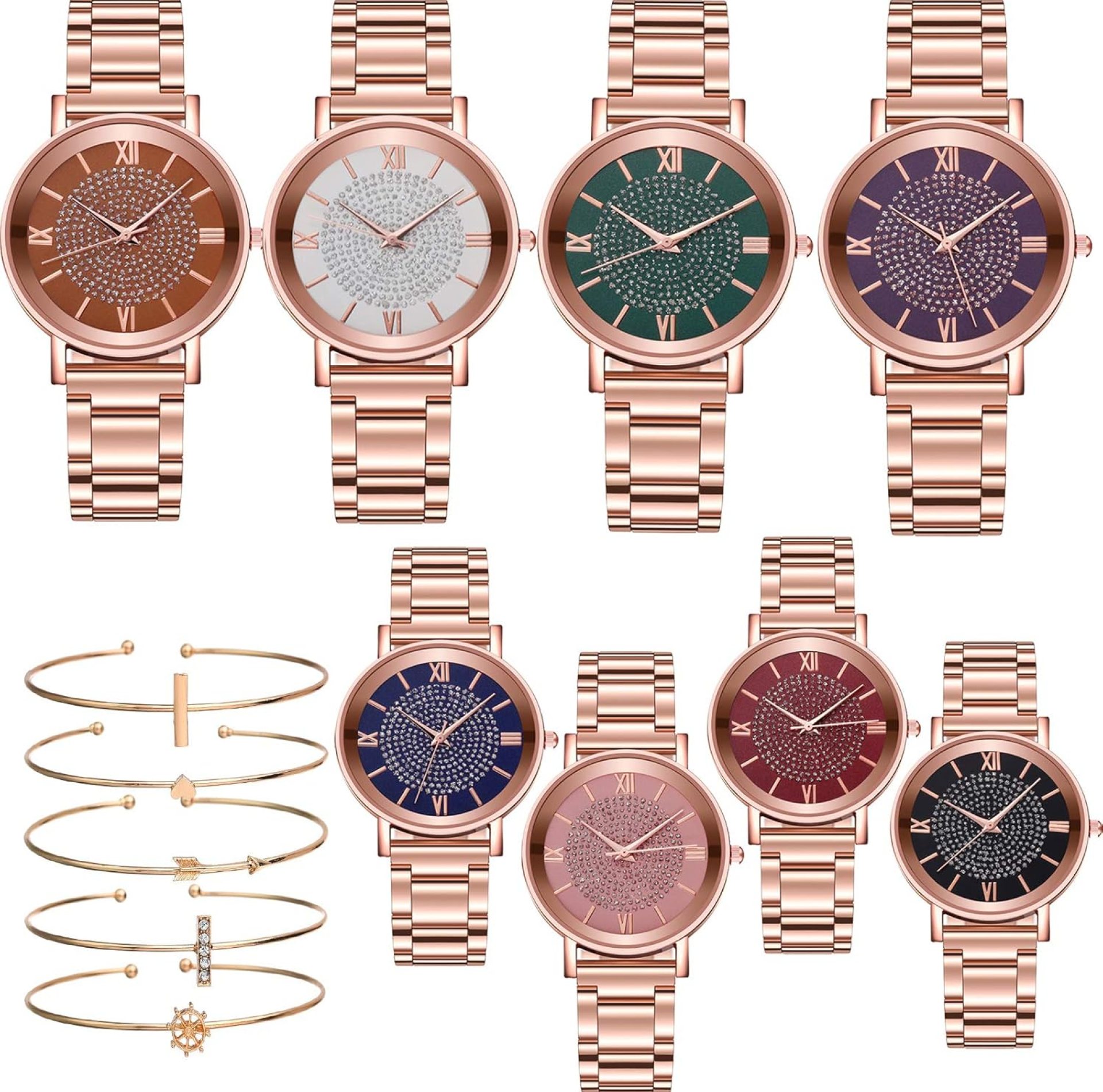 8 Pack Women’s Wholesale Assorted Platinum Watches Jewelry Dress Watches Rose Gold Roman Numerals Starry Sky Wrist Watch Bracelet 8 Pack Women’s Wholesale Assorted Platinum Watches Jewelry Dress Watches Rose Gold Roman Numerals Starry Sky Wrist Watch Bracelet