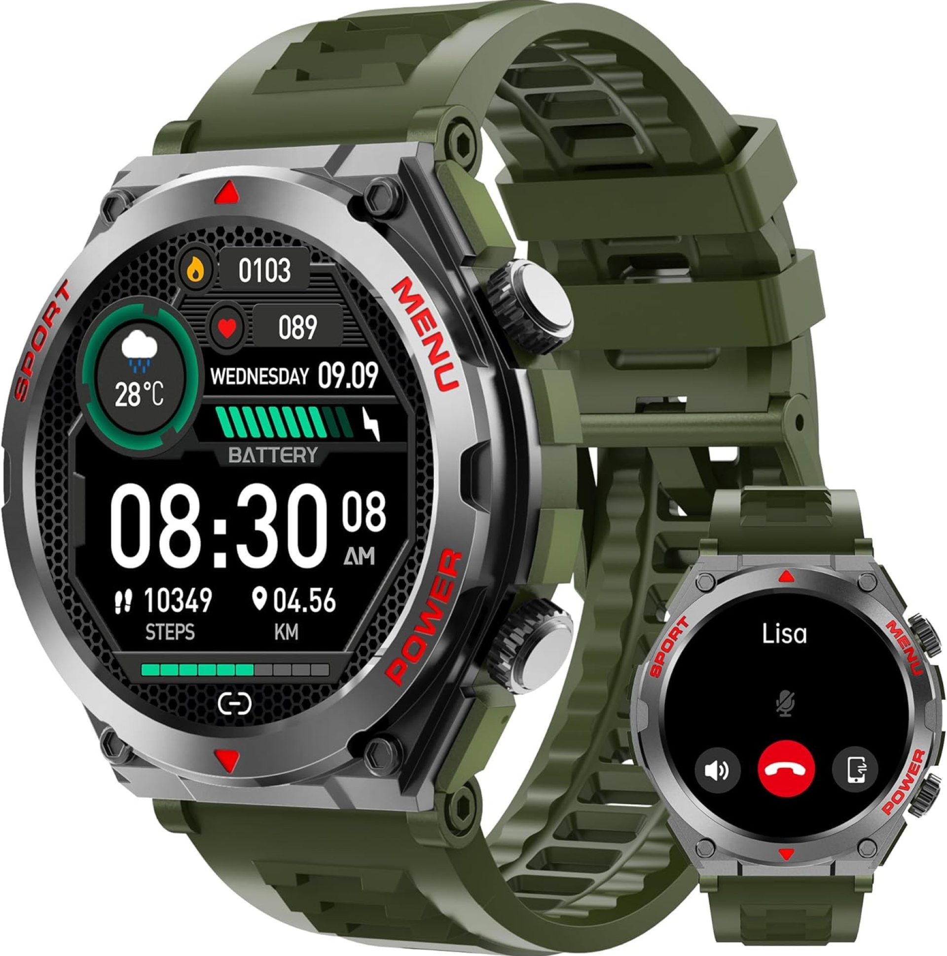 Military Smart Watch for Men (Answer/Make Call), 1.52″ HD Smartwatch for Android Phones/iPhone, 100+ Sport Mode Fitness Tracker with Heart Rate, SpO2, Stress and Sleep Monitor, IP68 Waterproof Military Smart Watch for Men (Answer/Make Call), 1.52″ HD Smartwatch for Android Phones/iPhone, 100+ Sport Mode Fitness Tracker with Heart Rate, SpO2, Stress and Sleep Monitor, IP68 Waterproof