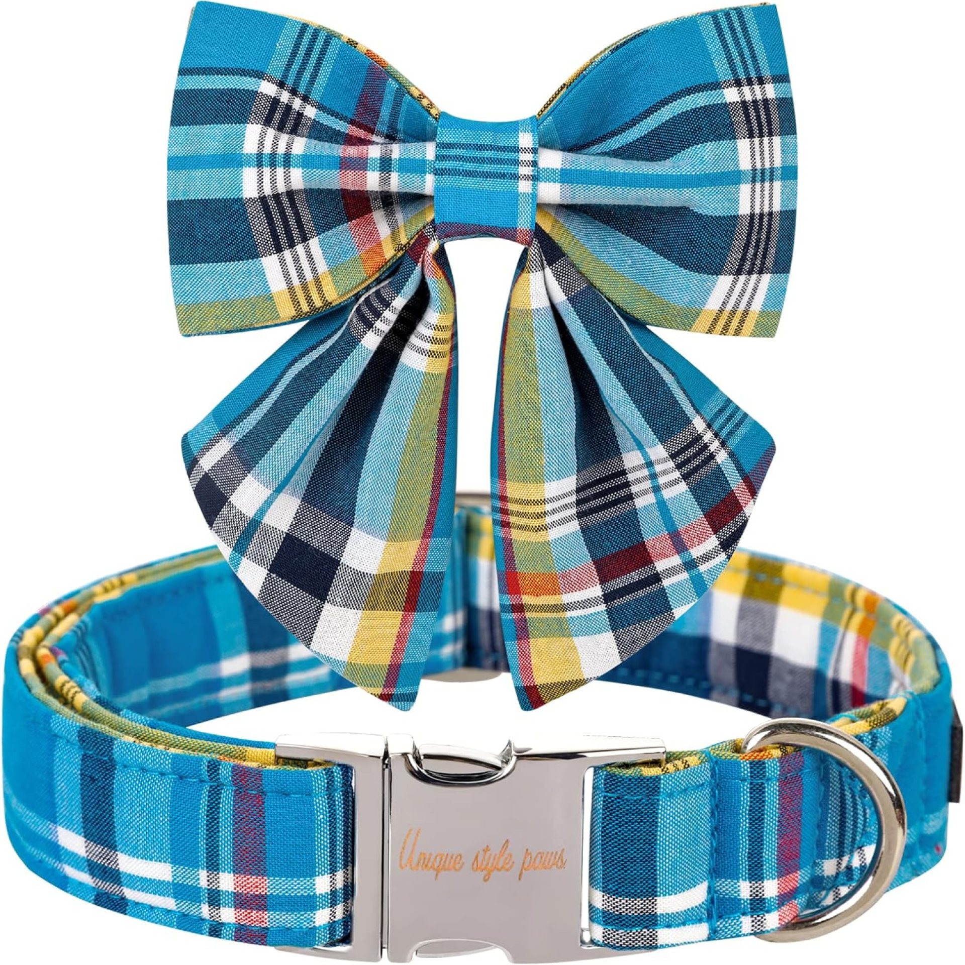 Unique style paws Blue Plaid Dog Collar with Bow Cute Puppy Collar for Small Medium Large Dogs as Autumn Winter Pet Gifts-S Unique style paws Blue Plaid Dog Collar with Bow Cute Puppy Collar for Small Medium Large Dogs as Autumn Winter Pet Gifts-S