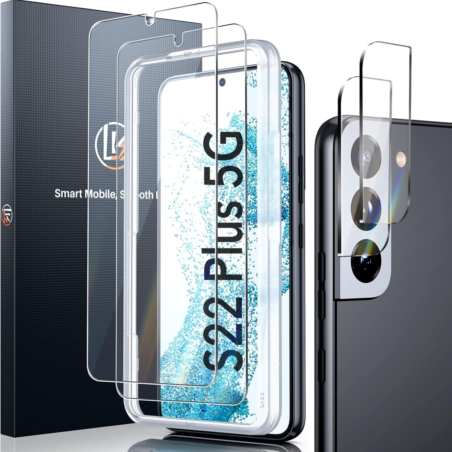 LK 2+2 Designed for Samsung Galaxy S22 Plus/S22+ 5G Screen Protector + 2 Pack Camera Lens Protector with Accurate Alignment Frame, 9H Hardness Shockproof, Bubble-Proof, Case-Friendly,6.6-inch LK 2+2 Designed for Samsung Galaxy S22 Plus/S22+ 5G Screen Protector + 2 Pack Camera Lens Protector with Accurate Alignment Frame, 9H Hardness Shockproof, Bubble-Proof, Case-Friendly,6.6-inch