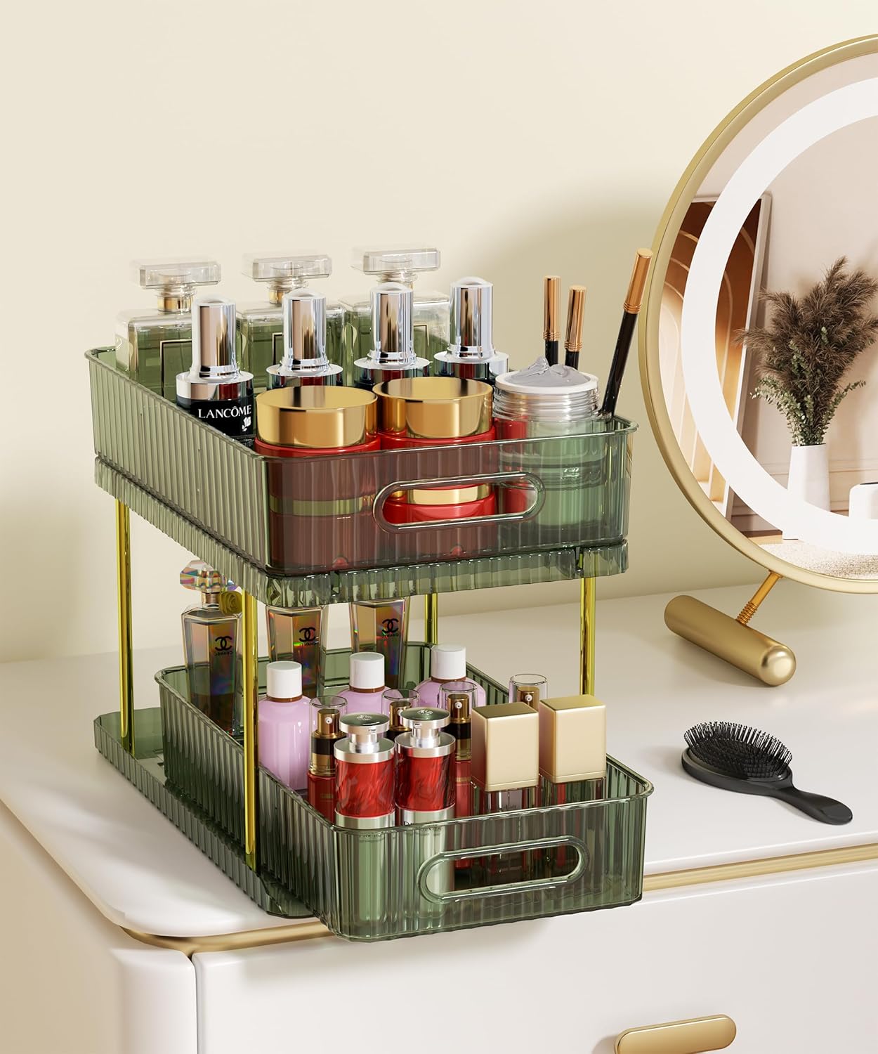 2-Tier Makeup and Skincare Organizers for Vanity, Large Perfume Organizer, Pull-out Bathroom Organizers and Storage with 4 Removable Dividers for Bath, Bedroom, Cabinet, Gem Green 2-Tier Makeup and Skincare Organizers for Vanity, Large Perfume Organizer, Pull-out Bathroom Organizers and Storage with 4 Removable Dividers for Bath, Bedroom, Cabinet, Gem Green