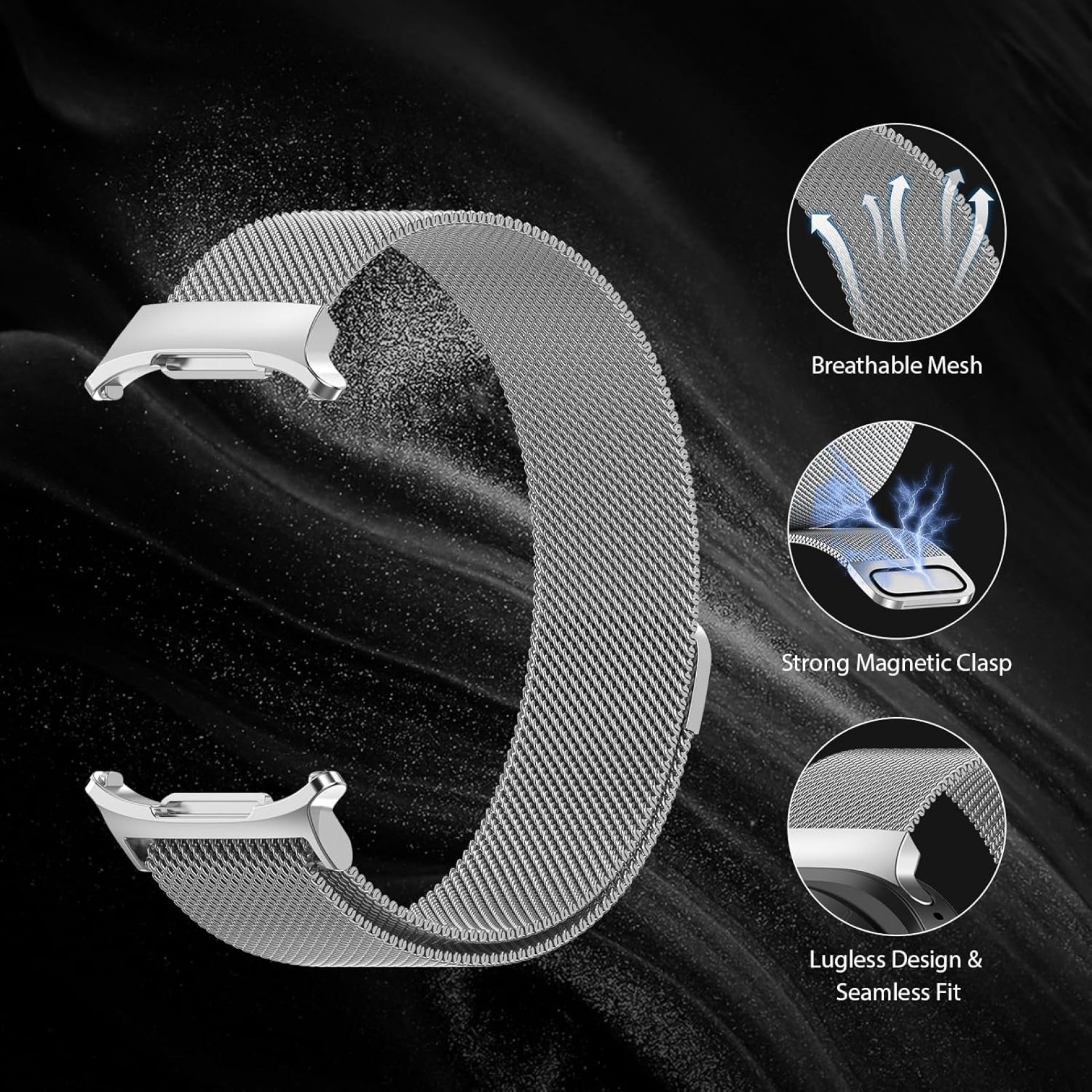 Galaxy Watch Ultra Bands,Magnetic Metal Wistband Stainless Steel Mesh Milanesse Loop Magnet Clasp Replacement Strap Compatible for Samsung Galaxy Watch Ultra Band 47mm Men Women Galaxy Watch Ultra Bands,Magnetic Metal Wistband Stainless Steel Mesh Milanesse Loop Magnet Clasp Replacement Strap Compatible for Samsung Galaxy Watch Ultra Band 47mm Men Women