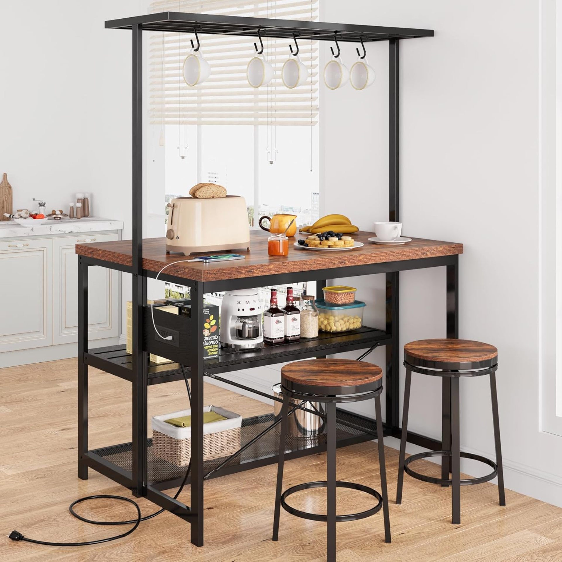 Kitchen Island with Storage, Bakers Rack with Power Outlet, Island Table for Kitchen,3 Tier Microwave Stand Oven Shelf,Large Coffee Bar Table, Storage Shelf for Kitchen Dining Room Living Room,5 Hooks Kitchen Island with Storage, Bakers Rack with Power Outlet, Island Table for Kitchen,3 Tier Microwave Stand Oven Shelf,Large Coffee Bar Table, Storage Shelf for Kitchen Dining Room Living Room,5 Hooks
