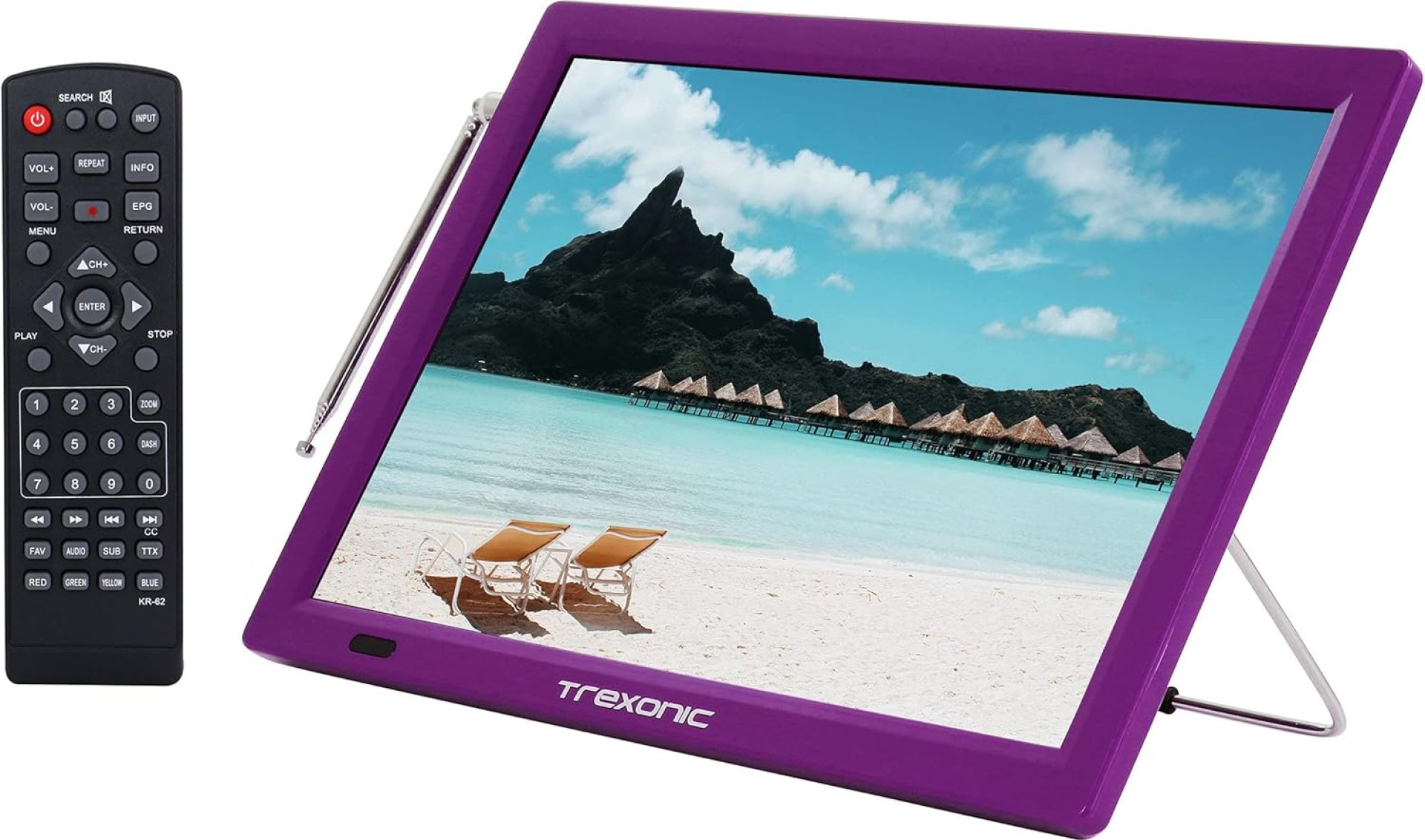 Trexonic Portable Rechargeable 14 Inch LED TV with HDMI, SD/MMC, USB, VGA, AV in/Out and Built-in Digital Tuner, Purple Trexonic Portable Rechargeable 14 Inch LED TV with HDMI, SD/MMC, USB, VGA, AV in/Out and Built-in Digital Tuner, Purple