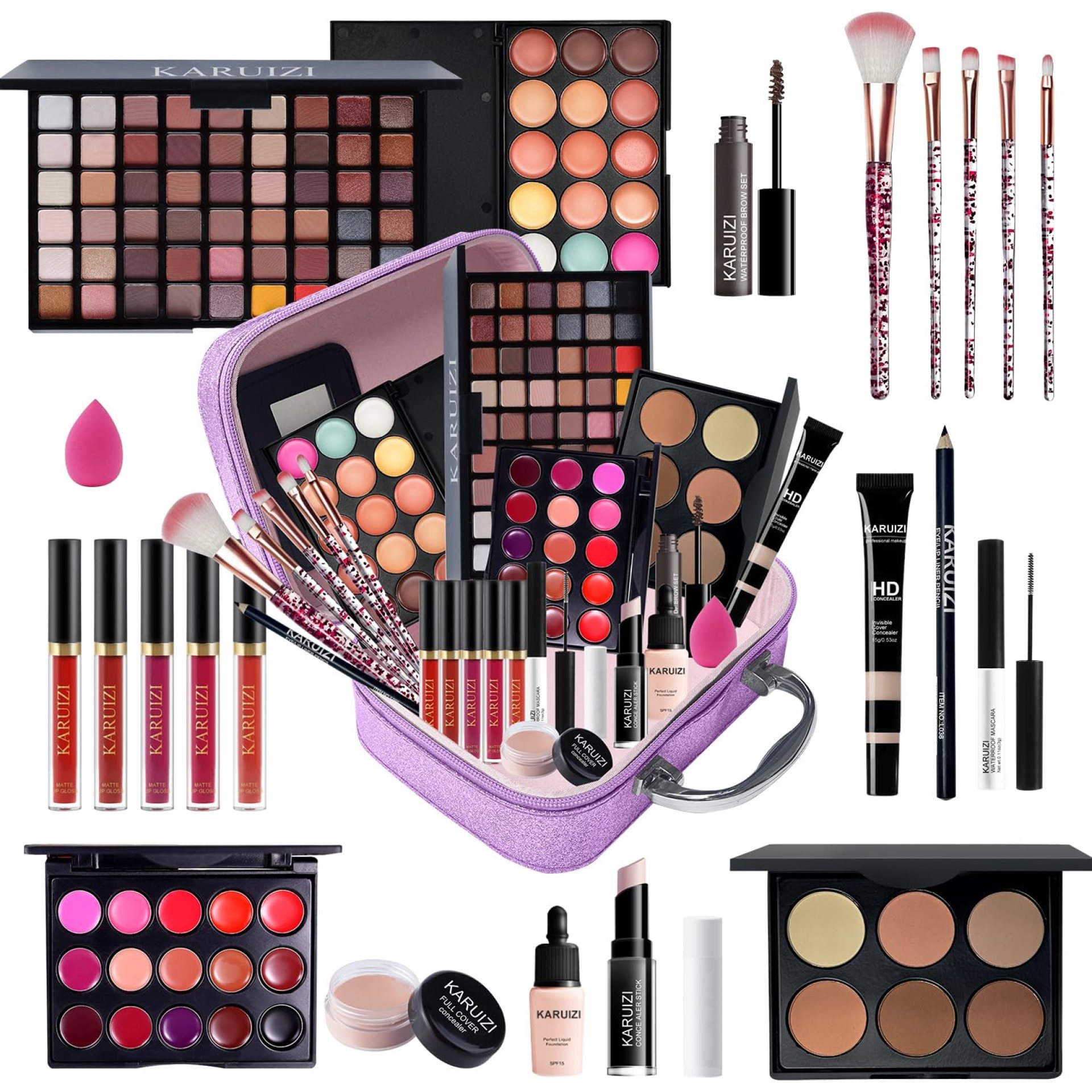 All in One Makeup Kit,Makeup Kit for Women, Teens and Girls, All-in-One Set with Eyeshadow Palettes, Lipsticks, Brushes, Storage Bag,Makeup gift set girls makeup sets ages 8-12 (Purple) All in One Makeup Kit,Makeup Kit for Women, Teens and Girls, All-in-One Set with Eyeshadow Palettes, Lipsticks, Brushes, Storage Bag,Makeup gift set girls makeup sets ages 8-12 (Purple)