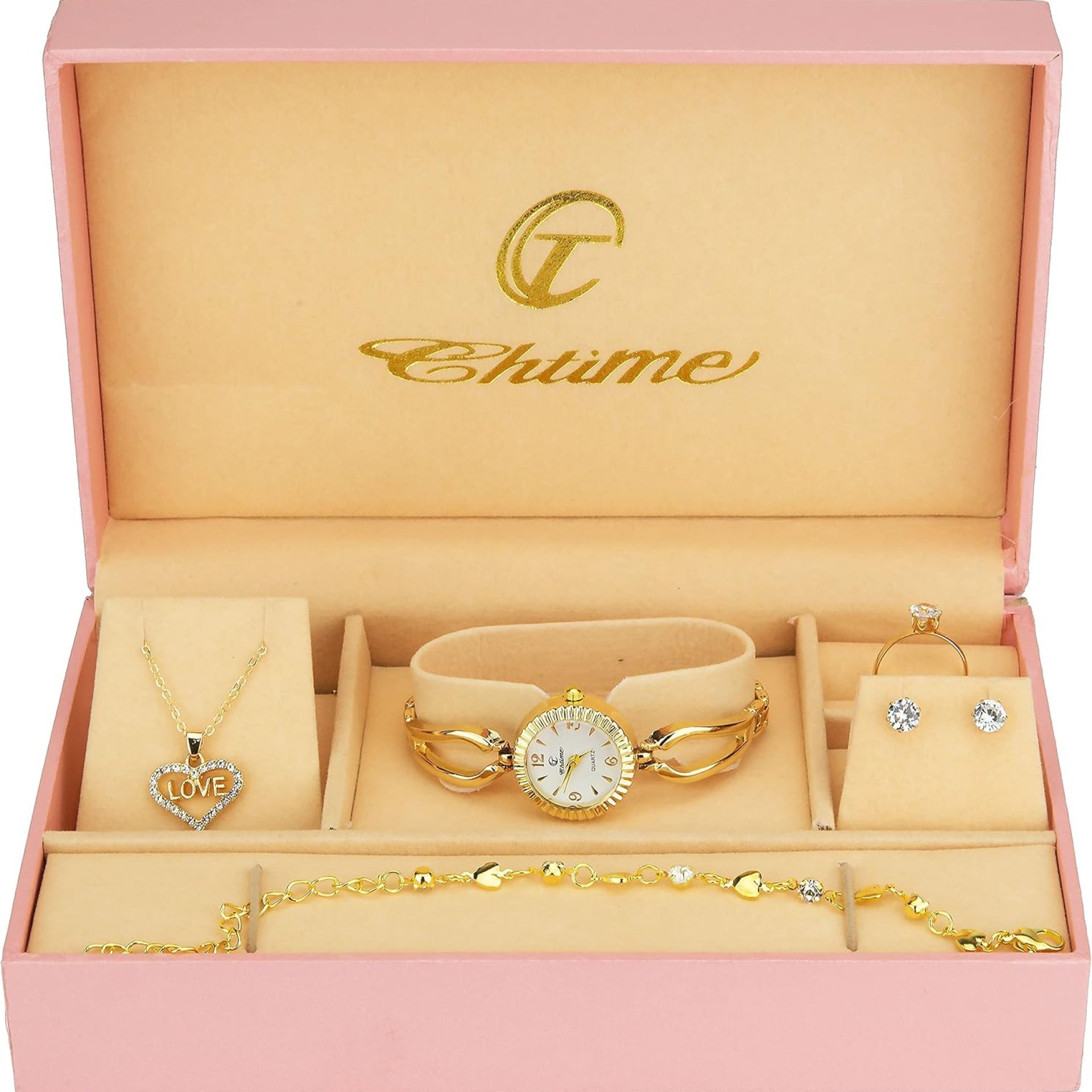 Gift Set Women’s Watch White- jewelry Set- Necklace-Ring- Earrings – Band Gift Set Women’s Watch White- jewelry Set- Necklace-Ring- Earrings – Band