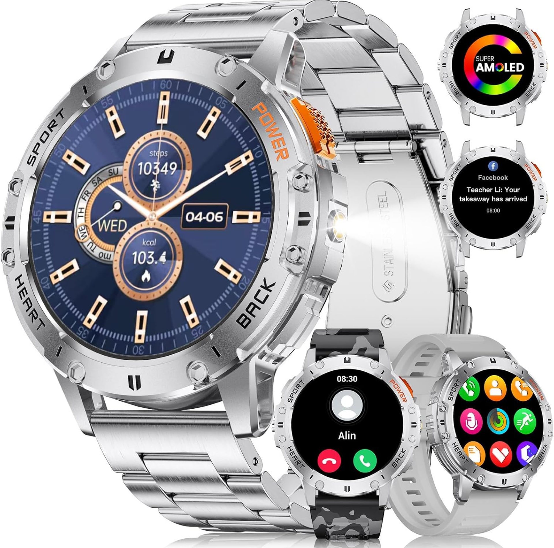 LIGE Military Smart Watch for Men(Answer/Make Call)-3 Straps,1.43″ AMOLED Upgraded Outdor 530mAh Sports Smartwatch with Flashlight/Heart Rate/Sleep Monitor/IP68, Silver Fitness Tracker for Android iOS LIGE Military Smart Watch for Men(Answer/Make Call)-3 Straps,1.43″ AMOLED Upgraded Outdor 530mAh Sports Smartwatch with Flashlight/Heart Rate/Sleep Monitor/IP68, Silver Fitness Tracker for Android iOS
