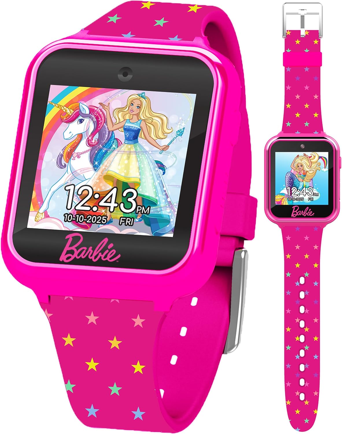Barbie Kids Smart Watch – Interactive Touchscreen with Games, Selfie Camera, Step Tracker, Alarm, and Stylish Printed Silicone Strap – Fits Wrists 5.5″ to 8.5″ Barbie Kids Smart Watch – Interactive Touchscreen with Games, Selfie Camera, Step Tracker, Alarm, and Stylish Printed Silicone Strap – Fits Wrists 5.5″ to 8.5″