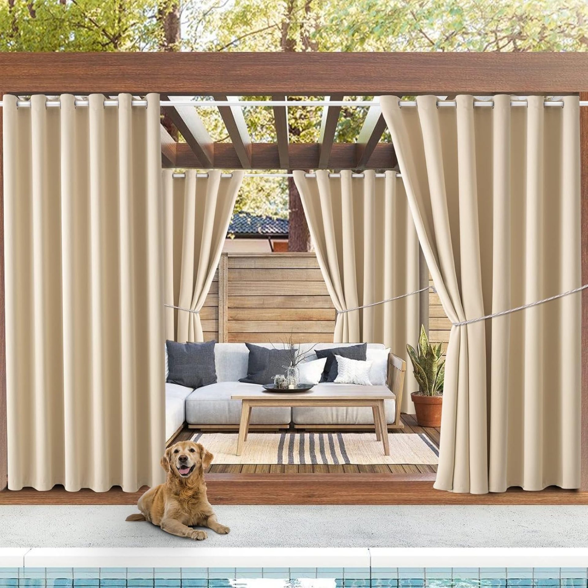 Waterproof Outdoor Curtain W84 x L84 – Grommet Top Sunlight Blocking Window Treatment Drapes Blackout Curtains for Home Bedroom Living Room Patio Porch Cabana Gazebo (Beige, 2 Panels) Waterproof Outdoor Curtain W84 x L84 – Grommet Top Sunlight Blocking Window Treatment Drapes Blackout Curtains for Home Bedroom Living Room Patio Porch Cabana Gazebo (Beige, 2 Panels)