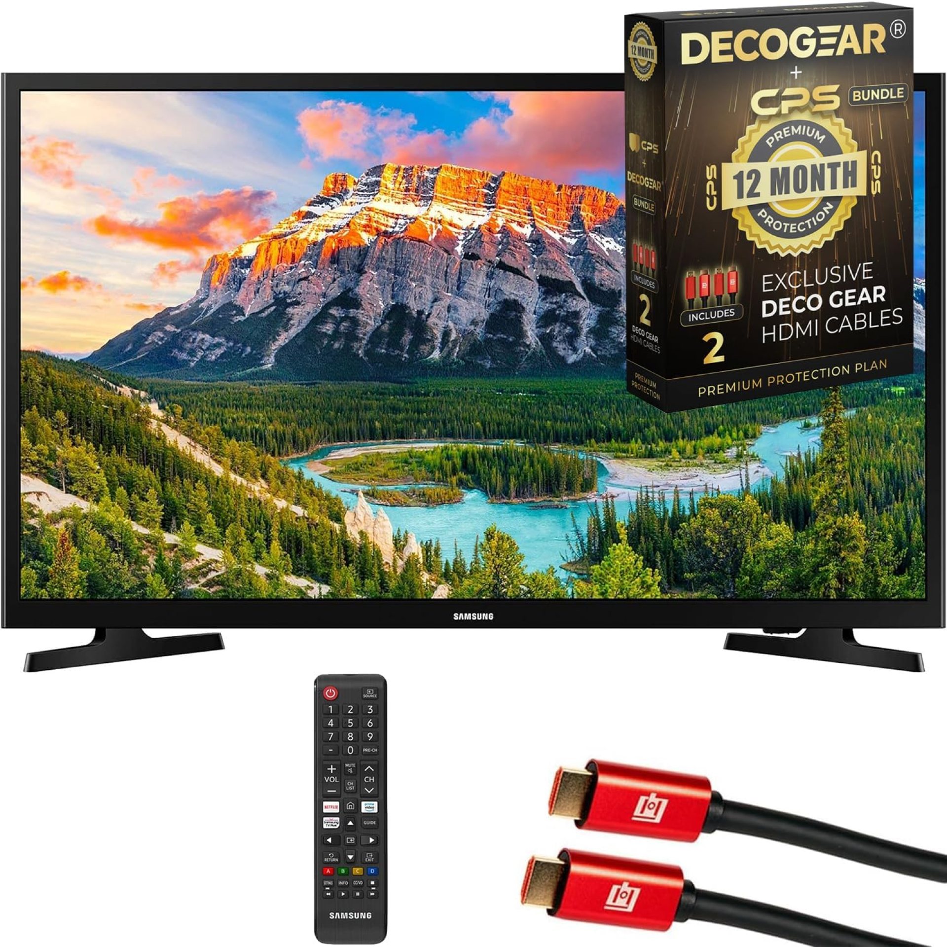 SAMSUNG UN32N5300AFXZA 32 inch 1080p Smart LED TV Black Bundle with Deco Gear 4K HDMI 2.0 Cable w/Pure Copper Conductors x2 & CPS Exclusive 12 Month Protection Pack Bundle (BEACH-CPS-266000) SAMSUNG UN32N5300AFXZA 32 inch 1080p Smart LED TV Black Bundle with Deco Gear 4K HDMI 2.0 Cable w/Pure Copper Conductors x2 & CPS Exclusive 12 Month Protection Pack Bundle (BEACH-CPS-266000)