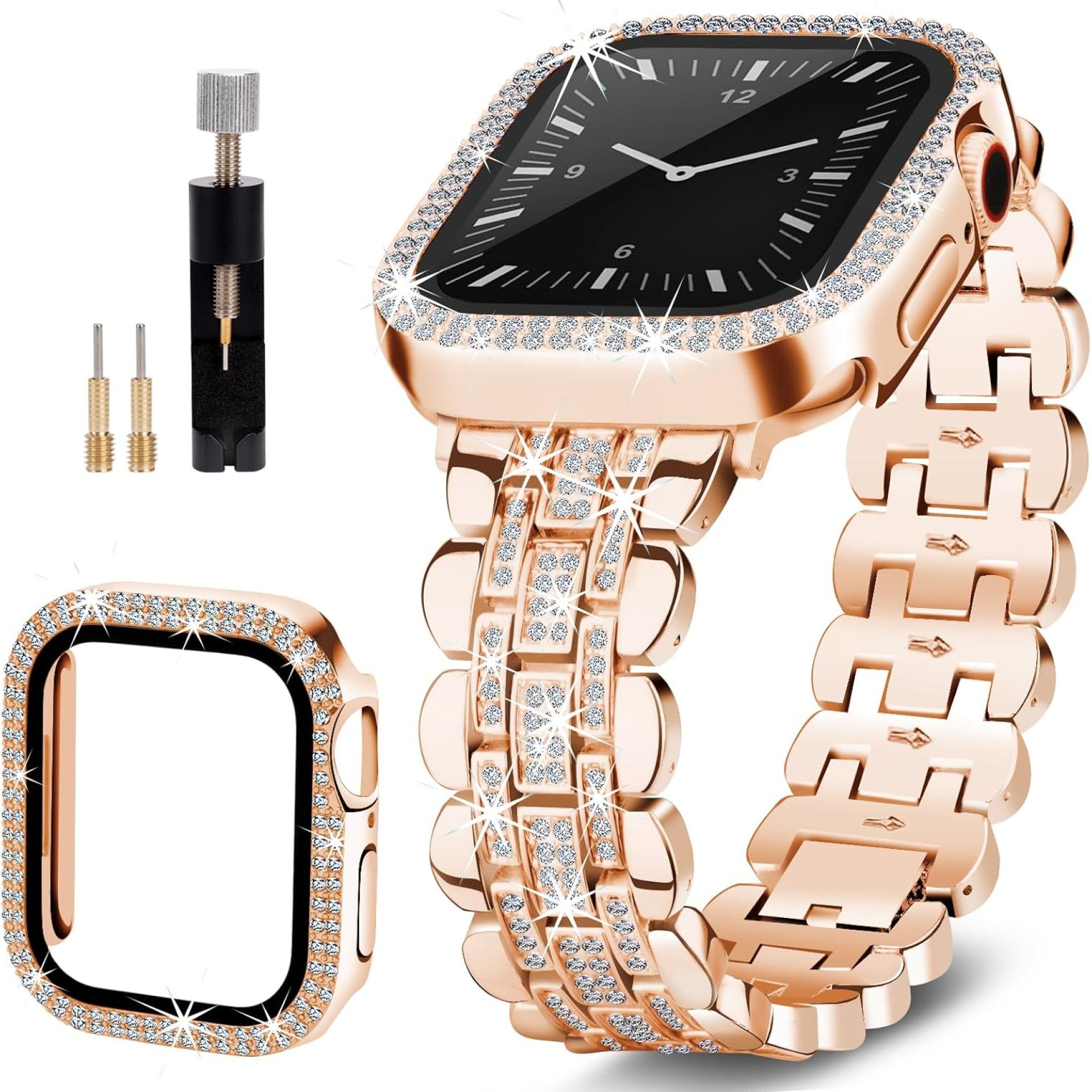 Compatible with Apple Watch Band 40mm for Women, Bling Bands Diamond Jewelry Replacement Metal Wristband Strap Shiny Bracelet with Crystal Protector Casefor iWatch Series SE/6/5/4 Compatible with Apple Watch Band 40mm for Women, Bling Bands Diamond Jewelry Replacement Metal Wristband Strap Shiny Bracelet with Crystal Protector Casefor iWatch Series SE/6/5/4