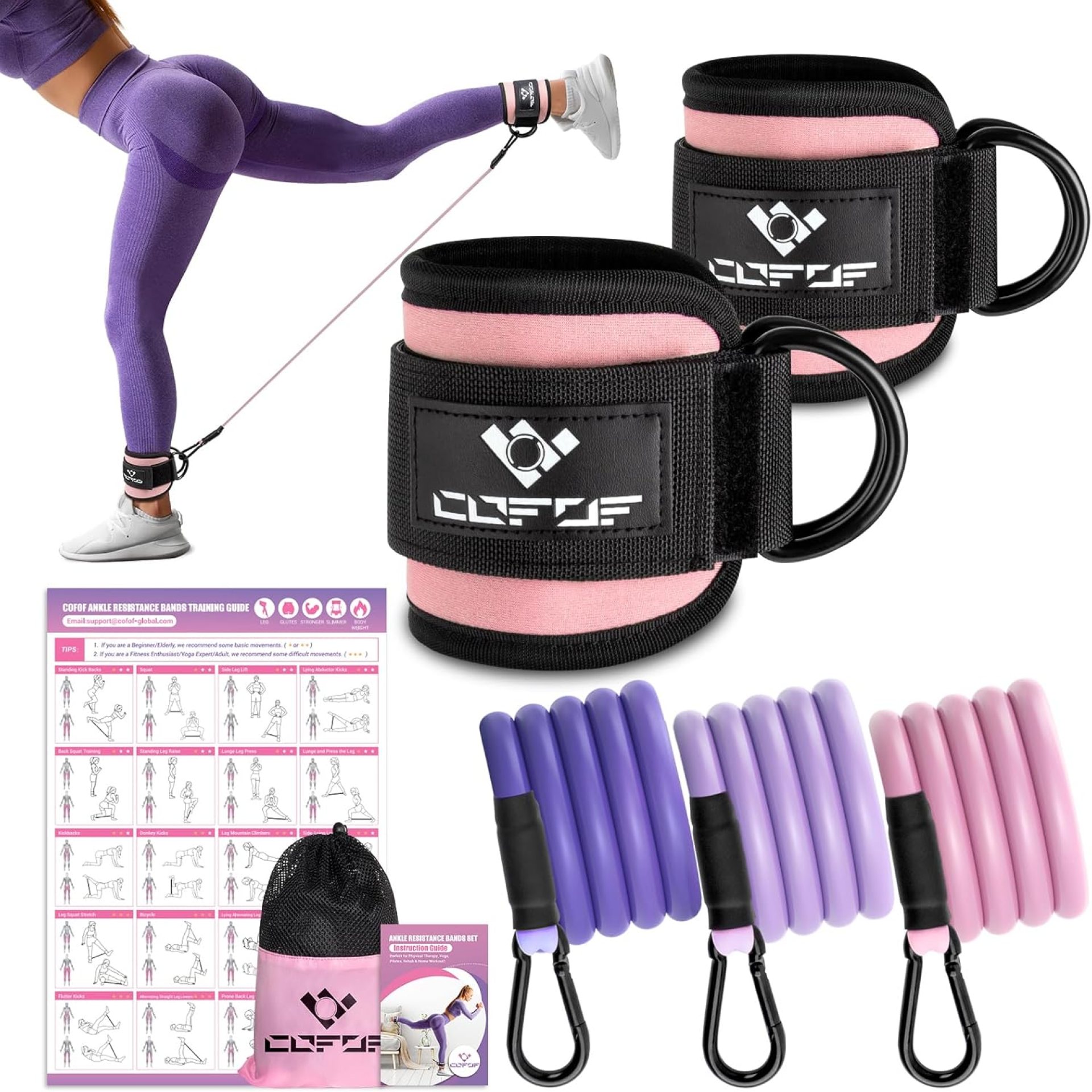 Ankle Resistance Bands with Cuffs, Ankle Bands for Working Out, Ankle Band Cuff for Kickbacks Hip, Leg Glute Exercise Equipment with Training Poster, Resistance Band with Ankle Cuffs for Women Ankle Resistance Bands with Cuffs, Ankle Bands for Working Out, Ankle Band Cuff for Kickbacks Hip, Leg Glute Exercise Equipment with Training Poster, Resistance Band with Ankle Cuffs for Women
