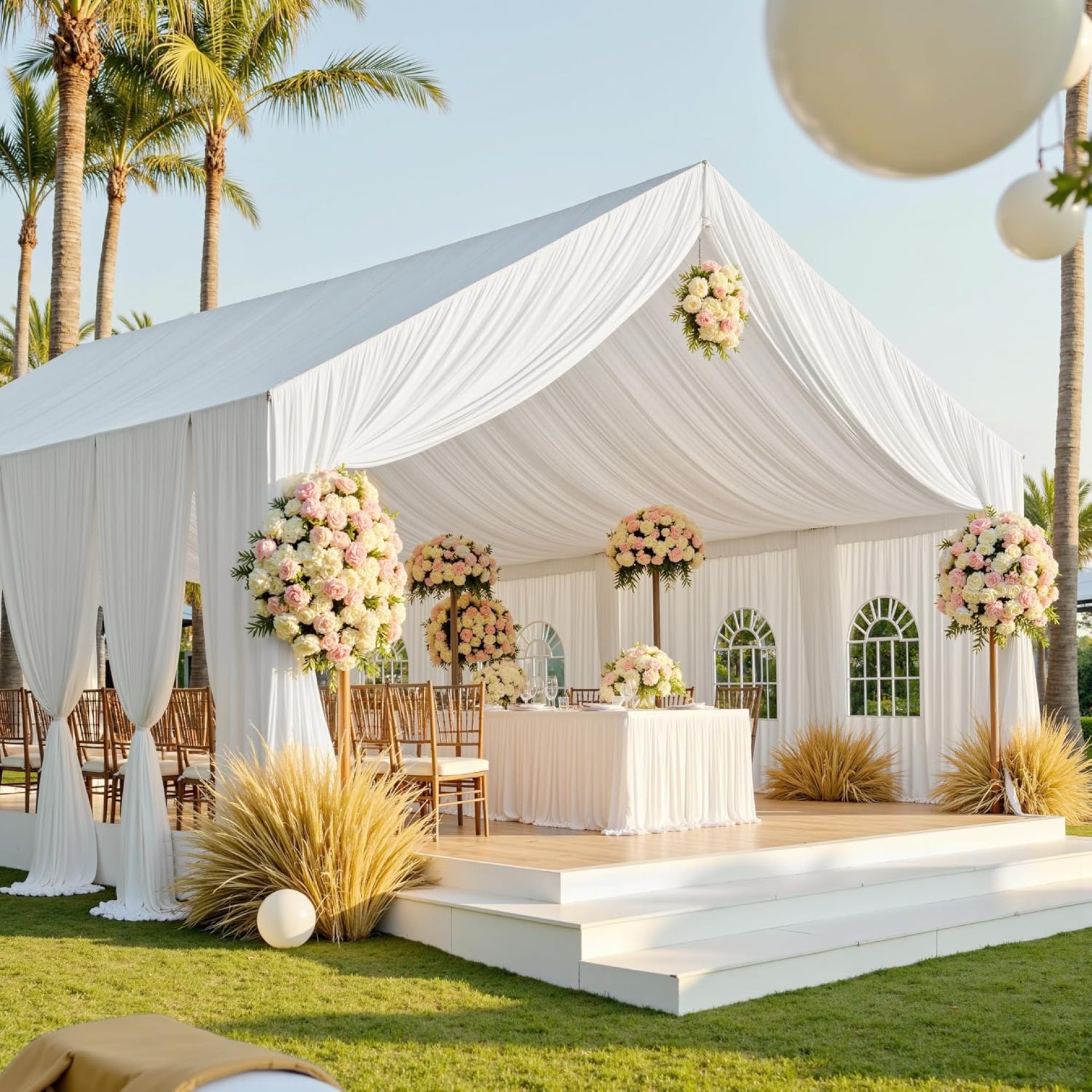 20ftx40ft White Ceiling Curtain for Wedding Parties – 4 Panels Wrinkle-Free 40 FT Long Tent Draping Curtains for Wedding, Birthday & Theme Parties, 40ft Height with Rod Pocket 20ftx40ft White Ceiling Curtain for Wedding Parties – 4 Panels Wrinkle-Free 40 FT Long Tent Draping Curtains for Wedding, Birthday & Theme Parties, 40ft Height with Rod Pocket