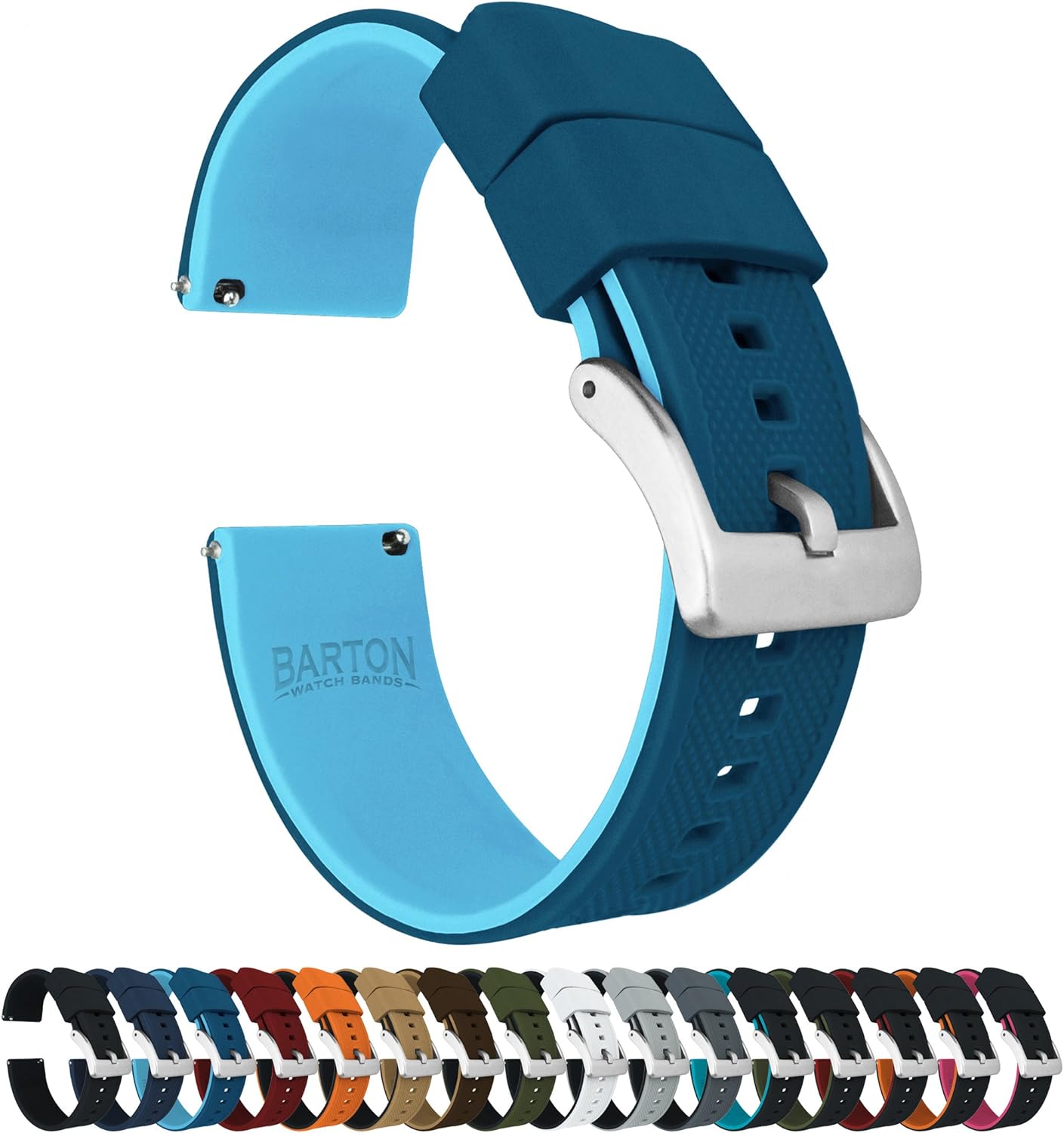 BARTON Elite Silicone Watch Bands – Quick Release – Choose Strap Color & Buckle Color (Stainless Steel, Black PVD or Gunmetal Grey) – 18mm, 20mm, 22mm & 24mm Watch Straps BARTON Elite Silicone Watch Bands – Quick Release – Choose Strap Color & Buckle Color (Stainless Steel, Black PVD or Gunmetal Grey) – 18mm, 20mm, 22mm & 24mm Watch Straps