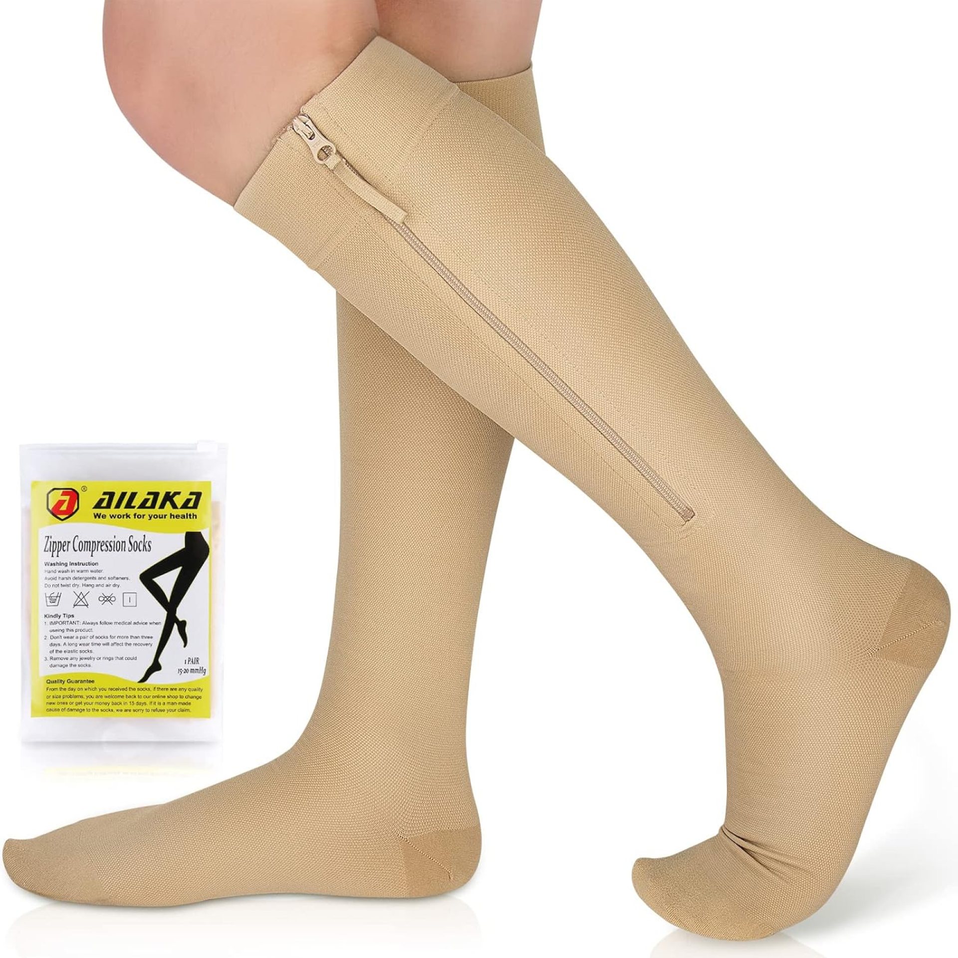 Ailaka Zipper Compression Socks Medical, 15-20 mmHg Knee High Compression Socks for Men Women, Close Toe Support Socks for Varicose Veins, Edema, Recovery, Pregnant, Nurse Ailaka Zipper Compression Socks Medical, 15-20 mmHg Knee High Compression Socks for Men Women, Close Toe Support Socks for Varicose Veins, Edema, Recovery, Pregnant, Nurse