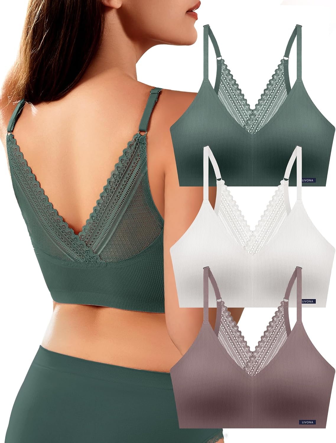 Livona Lace Bralette for Women – Comfort Sports Bra Wireless Padded Bralette with Support Workout Tops Cami Crop S-XXL Livona Lace Bralette for Women – Comfort Sports Bra Wireless Padded Bralette with Support Workout Tops Cami Crop S-XXL