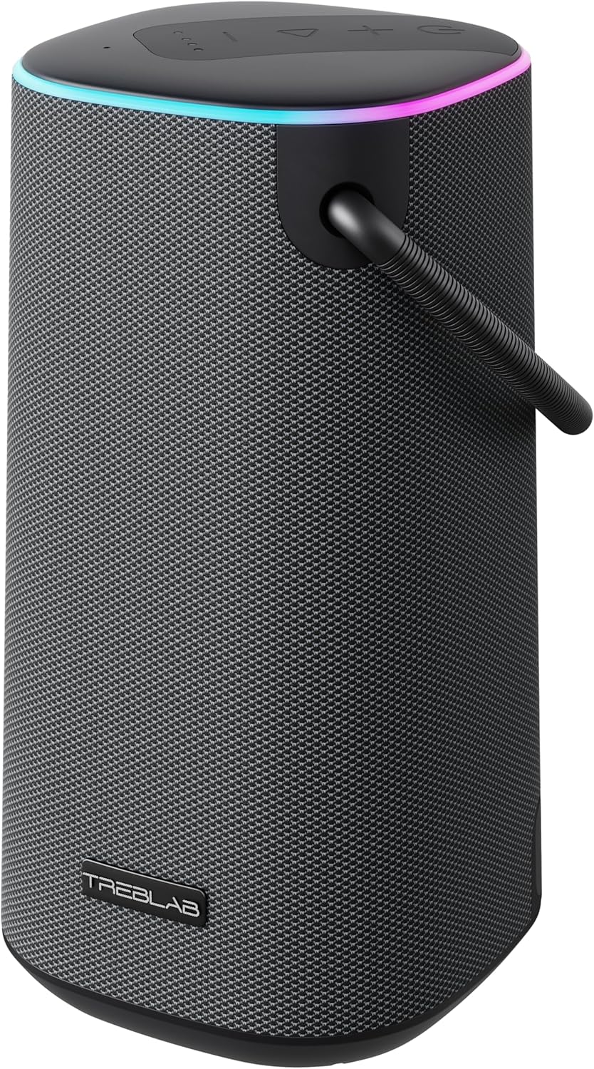 TREBLAB Portable Bluetooth Speaker with Handle – Loud 60W Stereo Sound with Deep Bass, 25H Playtime, Wireless Powerbank, RGB Lights, Dual Pairing, Waterproof – for Home Parties, Outdoor Pool, Golf TREBLAB Portable Bluetooth Speaker with Handle – Loud 60W Stereo Sound with Deep Bass, 25H Playtime, Wireless Powerbank, RGB Lights, Dual Pairing, Waterproof – for Home Parties, Outdoor Pool, Golf