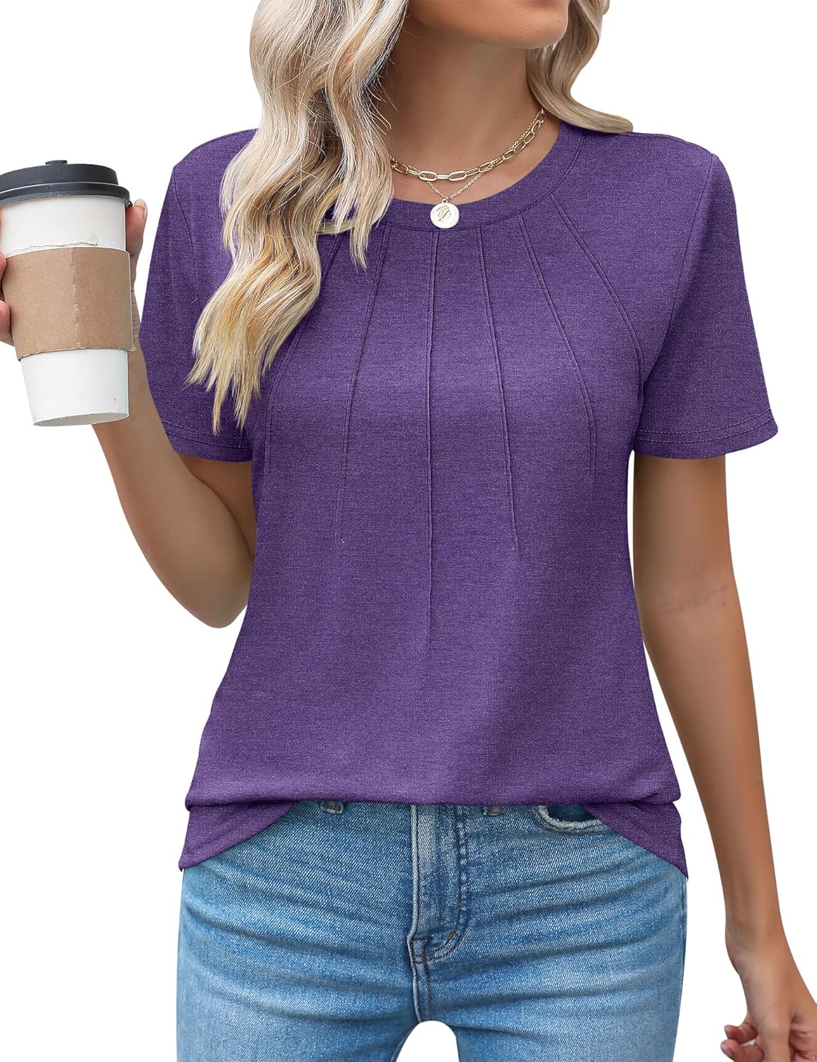 Kistore Womens Casual Crew Neck Short Sleeve Pleated Tops Blouses Fashion Clothes 2025 Kistore Womens Casual Crew Neck Short Sleeve Pleated Tops Blouses Fashion Clothes 2025