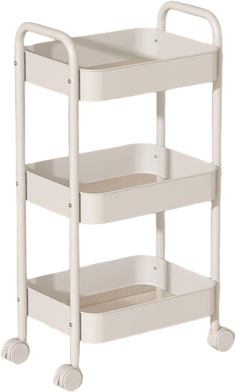 3-Tier Metal Storage Carts, Rolling Metal Storage Organizer – Mobile Utility Kitchen, Trolley,Mobile Shelving Unit for Bedroom Office Small Dorm,White 3-Tier Metal Storage Carts, Rolling Metal Storage Organizer – Mobile Utility Kitchen, Trolley,Mobile Shelving Unit for Bedroom Office Small Dorm,White