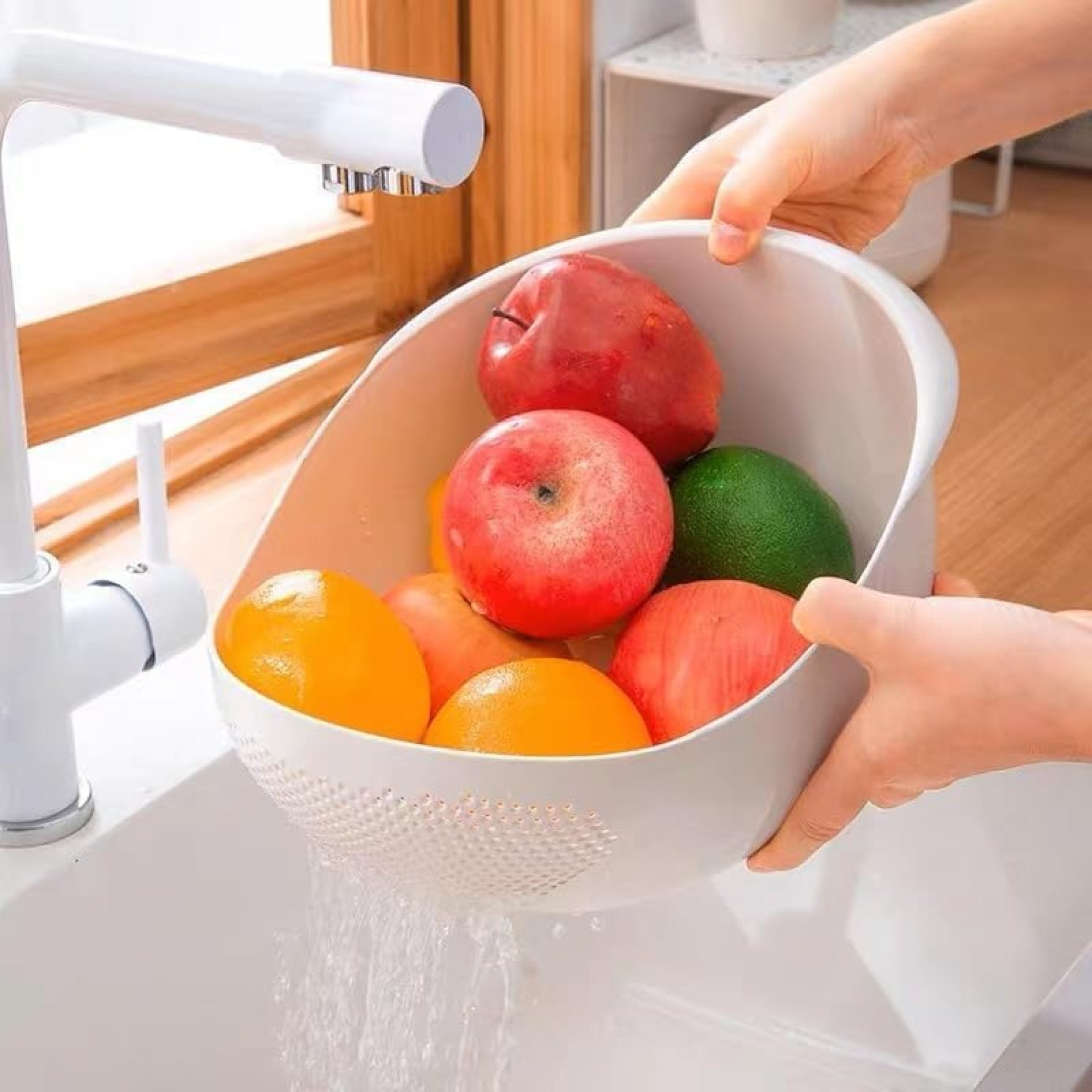 Multi-Functional Kitchen Washing Basket Basin, Drain Water & Wash Rice, Durable & Easy to Clean, Perfect for New Home Kitchen Essentials(White) Multi-Functional Kitchen Washing Basket Basin, Drain Water & Wash Rice, Durable & Easy to Clean, Perfect for New Home Kitchen Essentials(White)