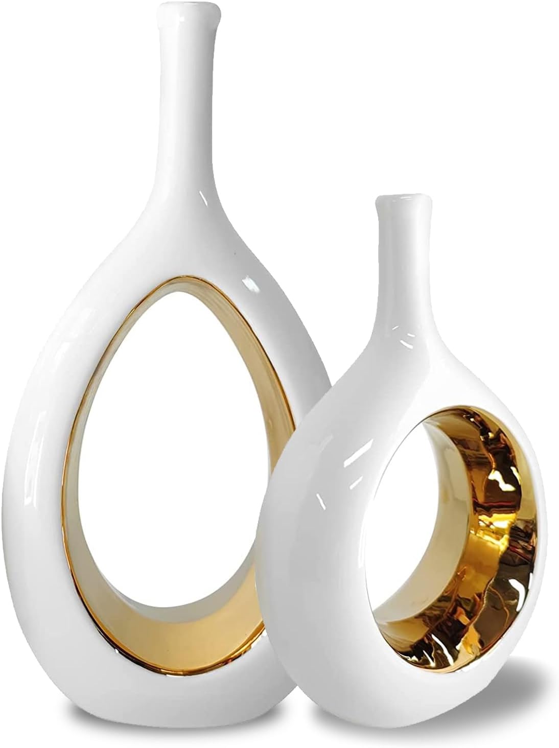 White and Gold Vase Ceramic White Vases Home Decor,Modern Minimalist Circle with Hole Decorative Vase, Hollow Ellipse Flower vases for Bookshelf, Fireplace Mantle, Centerpieces,Farmhouse,Rustic Décor White and Gold Vase Ceramic White Vases Home Decor,Modern Minimalist Circle with Hole Decorative Vase, Hollow Ellipse Flower vases for Bookshelf, Fireplace Mantle, Centerpieces,Farmhouse,Rustic Décor
