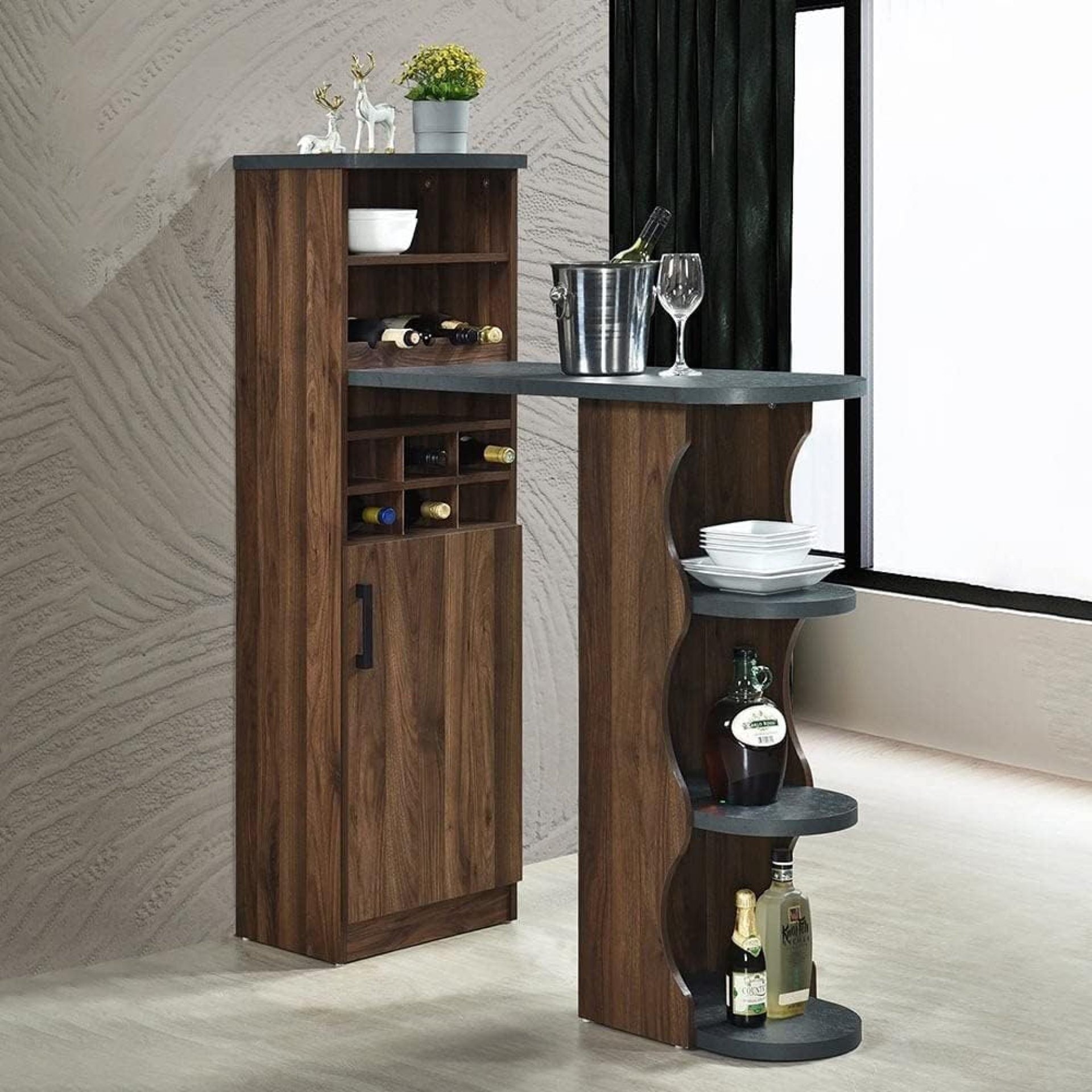 Danube Home Andrei Wine Cabinet | Sturdy Home Bar Organiser Cupboard | Modern Design Furniture for Dining Room, Living Room, Kitchen L 120.6 x W 43 x H 140 cm – Columbia Oak/Basalt Danube Home Andrei Wine Cabinet | Sturdy Home Bar Organiser Cupboard | Modern Design Furniture for Dining Room, Living Room, Kitchen L 120.6 x W 43 x H 140 cm – Columbia Oak/Basalt