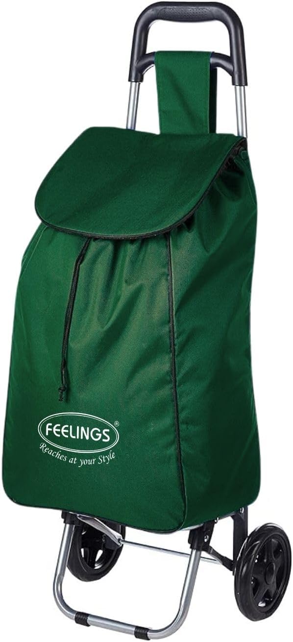 FEELINGS Shopping Trolley | Foldable & Portable Fabric Luggage Bag with Wheels – Green FEELINGS Shopping Trolley | Foldable & Portable Fabric Luggage Bag with Wheels – Green