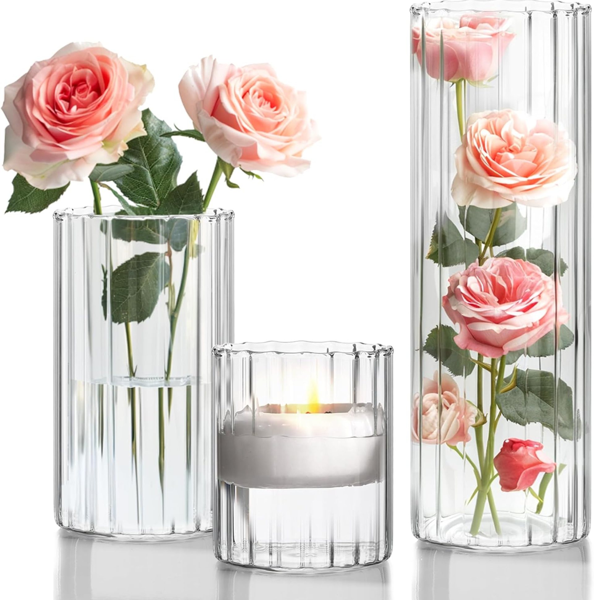 ComSaf Vase Set of 3, Flower Vase for Table Decoration, Clear Small Glass Vase for Home Decor, Cylinder Bud Vases in Bulk 4 Inch 6 Inch 10 Inch, Round Candle Holder for Party, Wedding Centerpieces ComSaf Vase Set of 3, Flower Vase for Table Decoration, Clear Small Glass Vase for Home Decor, Cylinder Bud Vases in Bulk 4 Inch 6 Inch 10 Inch, Round Candle Holder for Party, Wedding Centerpieces