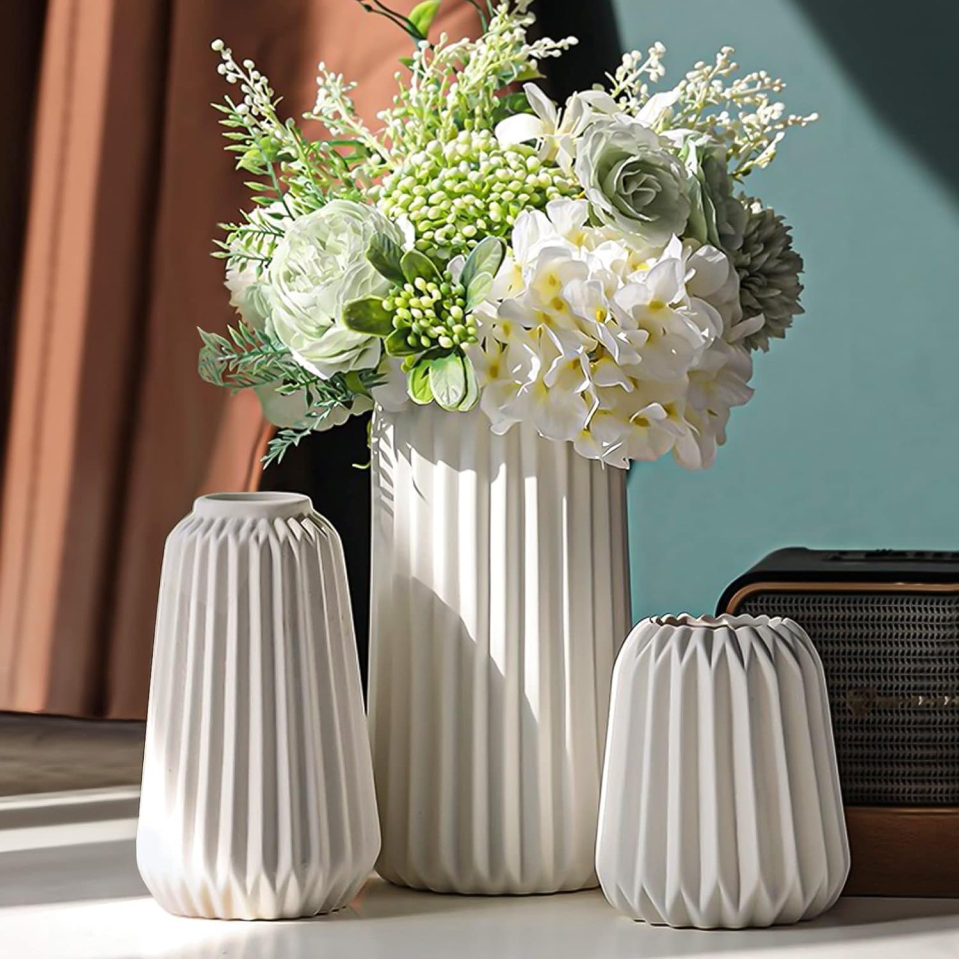 Beauenty White Ceramic Vase -Set of 3 Boho for Modern Home Decor,Nordic Minimalism Decor Office Entryway Living Room Centerpiece Table Decorations Vases (A) Beauenty White Ceramic Vase -Set of 3 Boho for Modern Home Decor,Nordic Minimalism Decor Office Entryway Living Room Centerpiece Table Decorations Vases (A)